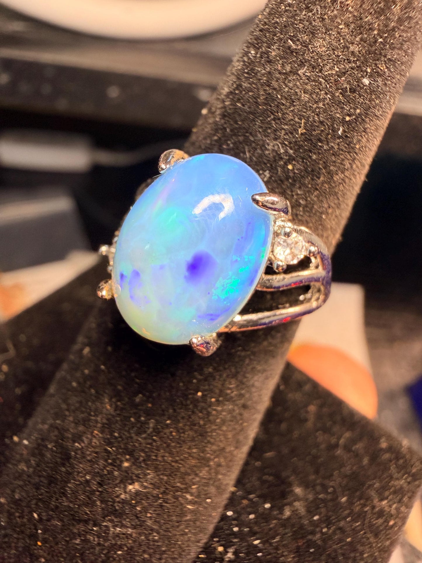 Blue 3.7 carat Ethiopian opal adjustable ring statement piece