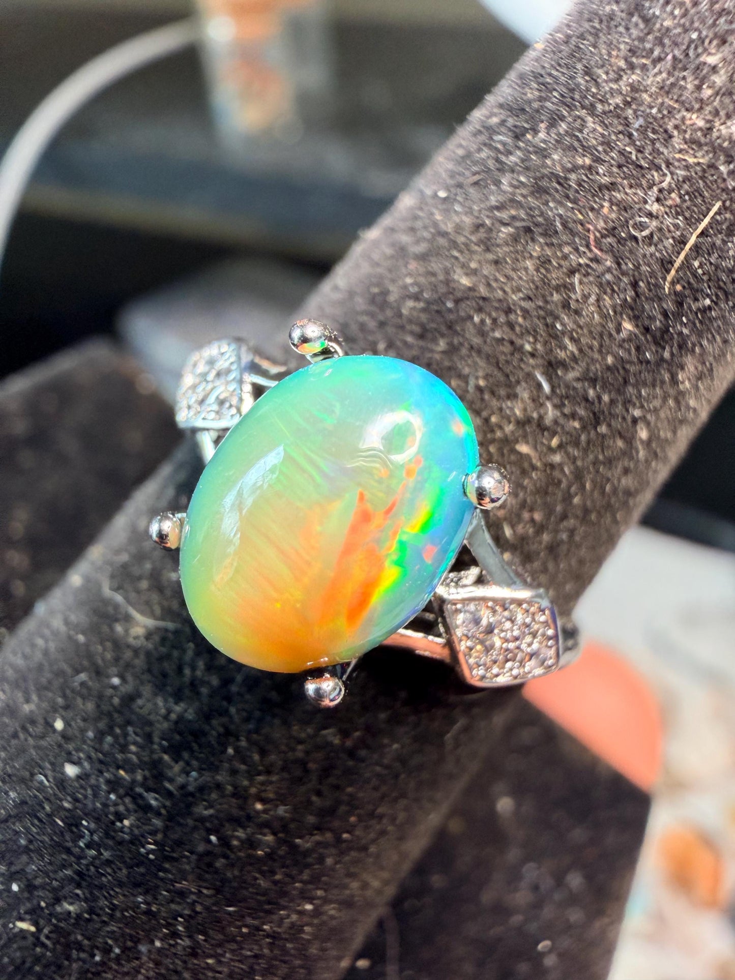 1.4 carat Ethiopian opal adjustable ring stripe pattern