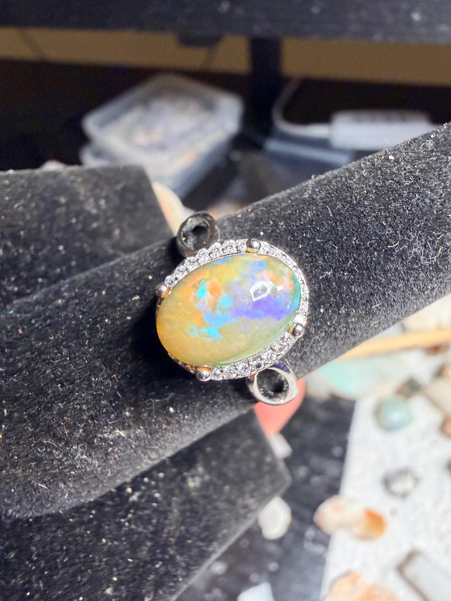 2.4 carat Ethiopian opal adjustable ring set in 925