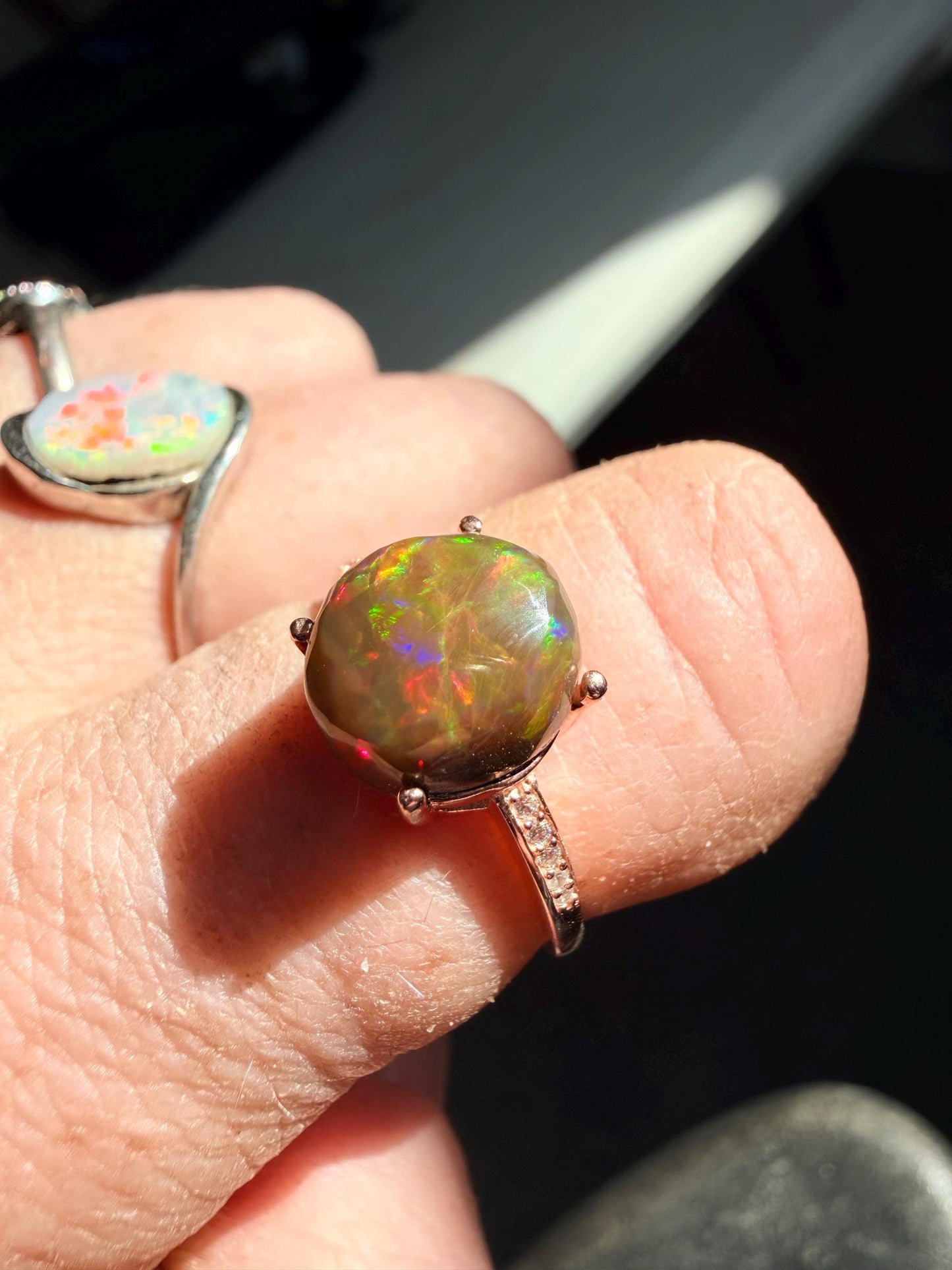 2.8 carat Ethiopian opal rose gold adjustable ring