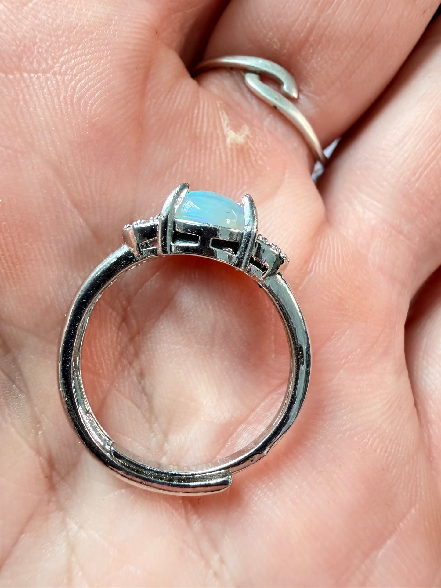 1.4 carat Ethiopian opal adjustable ring blue green flash