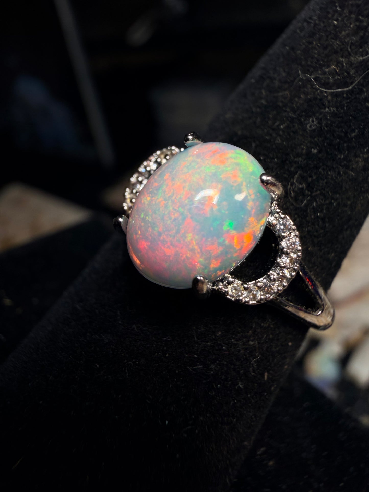 1.8 carat Ethiopian opal adjustable ring pink flash