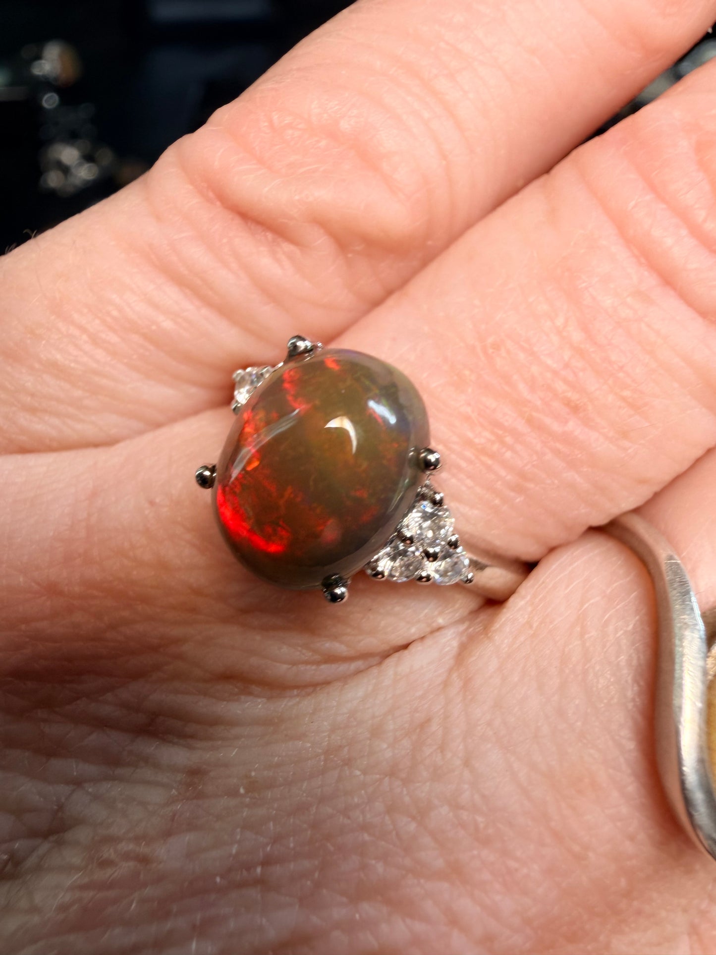 2 carat Ethiopian opal adjustable ring red flash