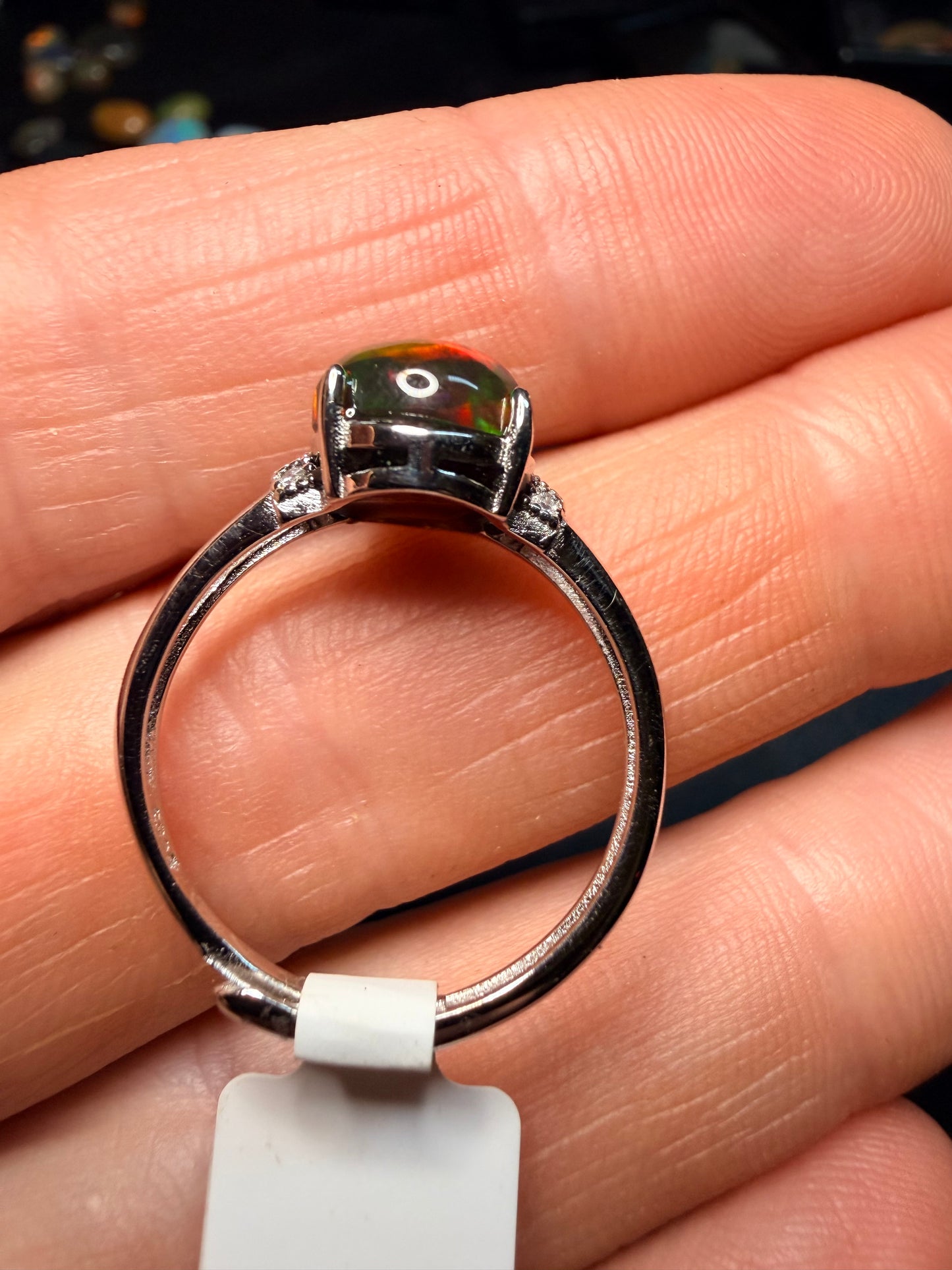 2.6 carat all natural black Ethiopian opal adjustable ring