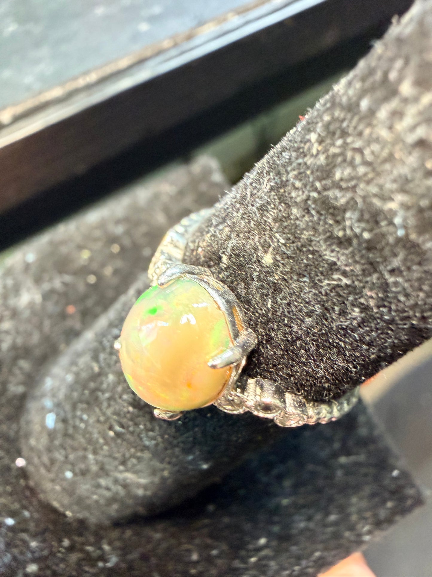 1.8 carat Ethiopian opal adjustable ring in sterling setting