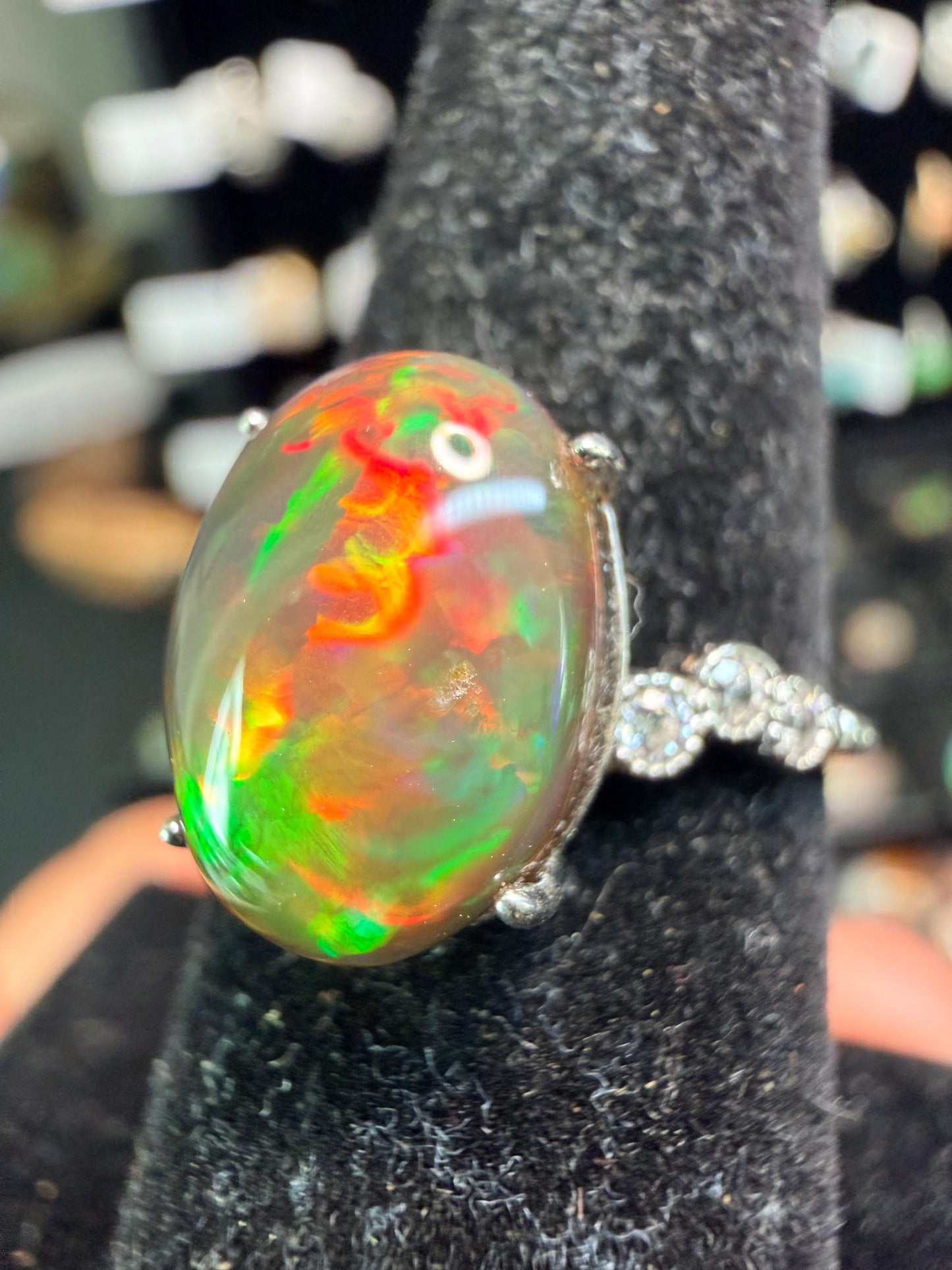 3.25 carat all natural blackEthiopian opal adjustable ring
