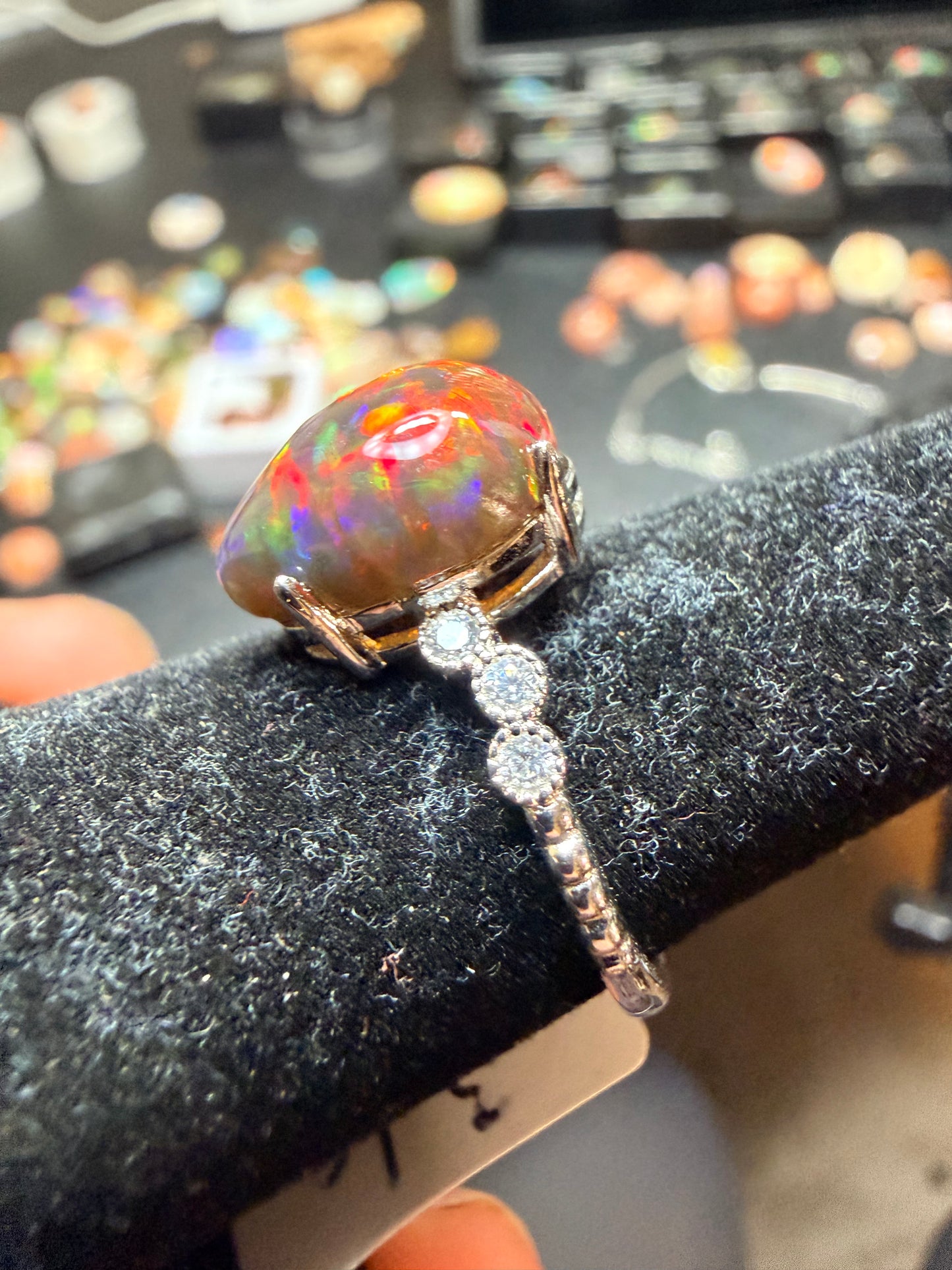 3.1 carat all natural black Ethiopian opal adjustable ring