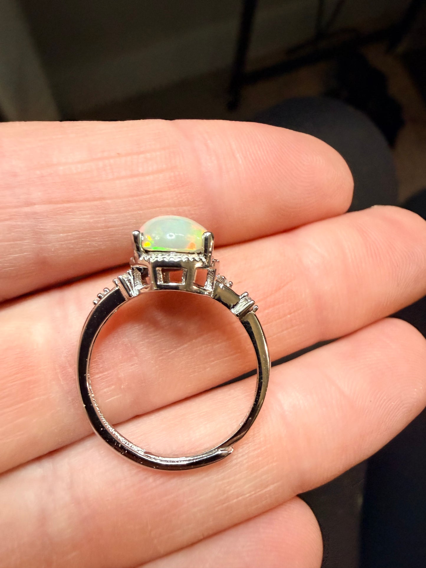 2.6 carat Ethiopian opal adjustable ring in sterling silver