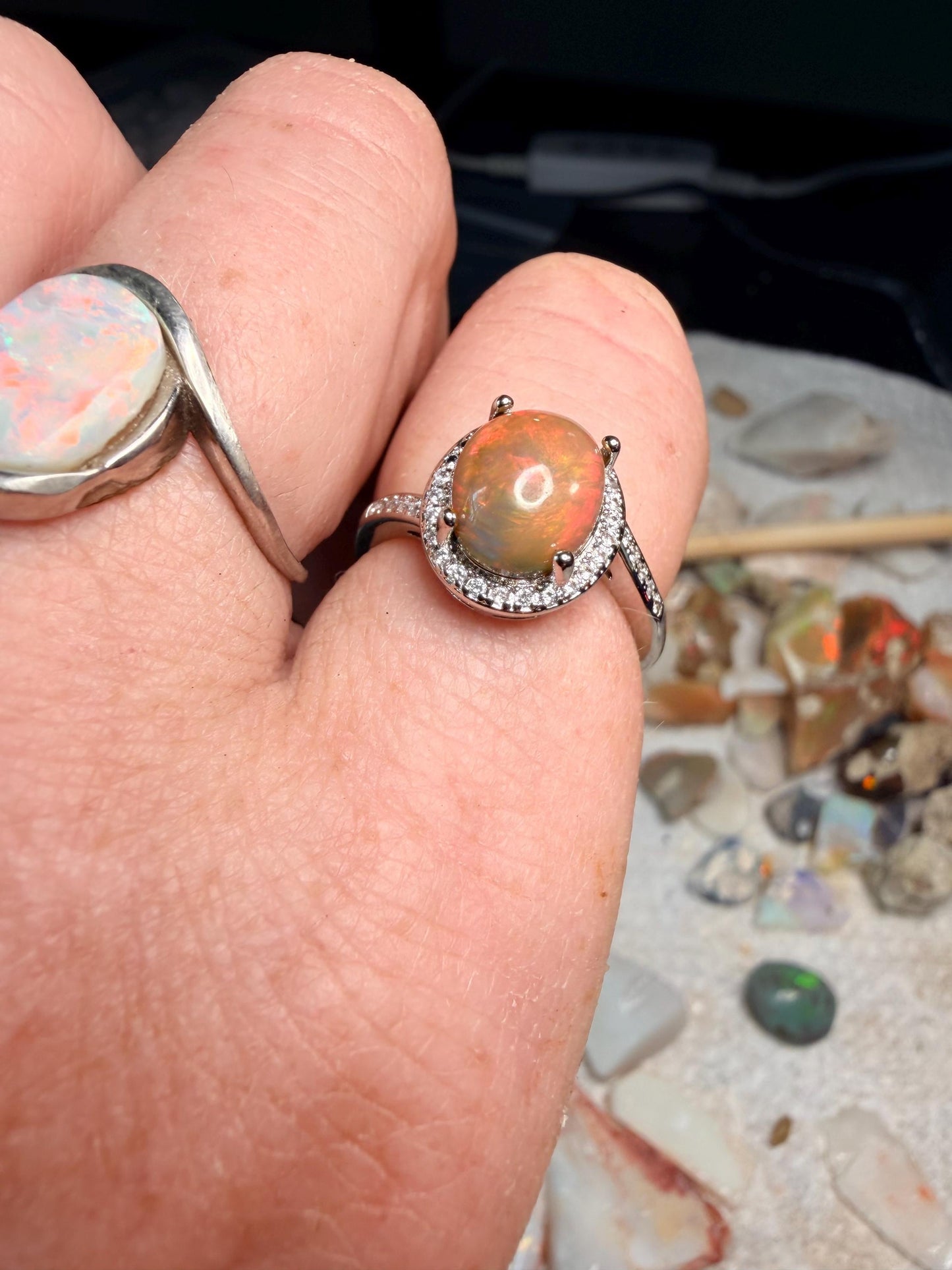 Gorgeous dark 2.7 carat Ethiopian opal adjustable ring