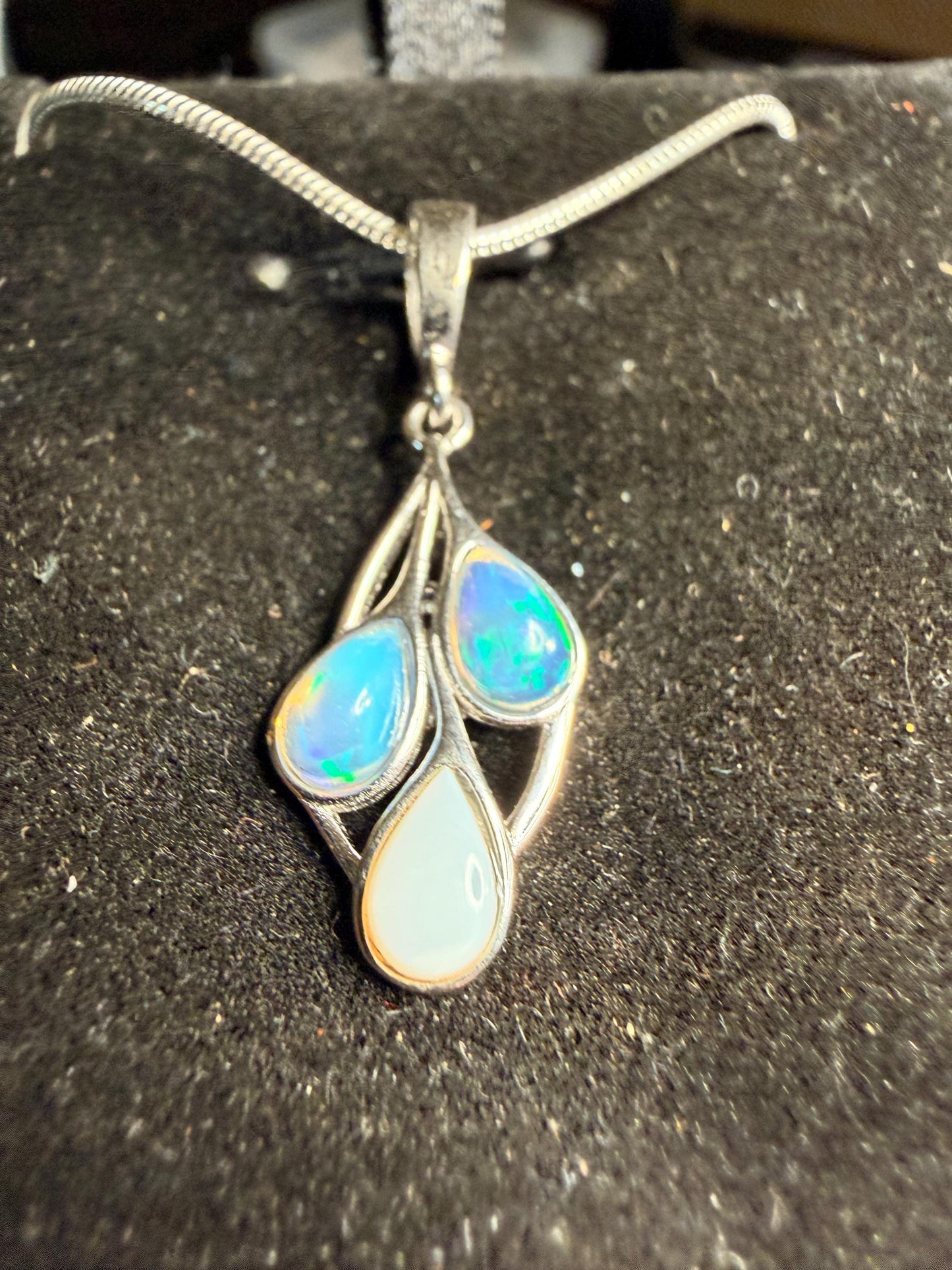 Australian and Ethiopian opal silver pendant