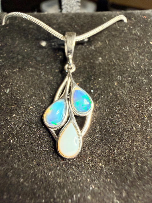 Australian and Ethiopian opal silver pendant