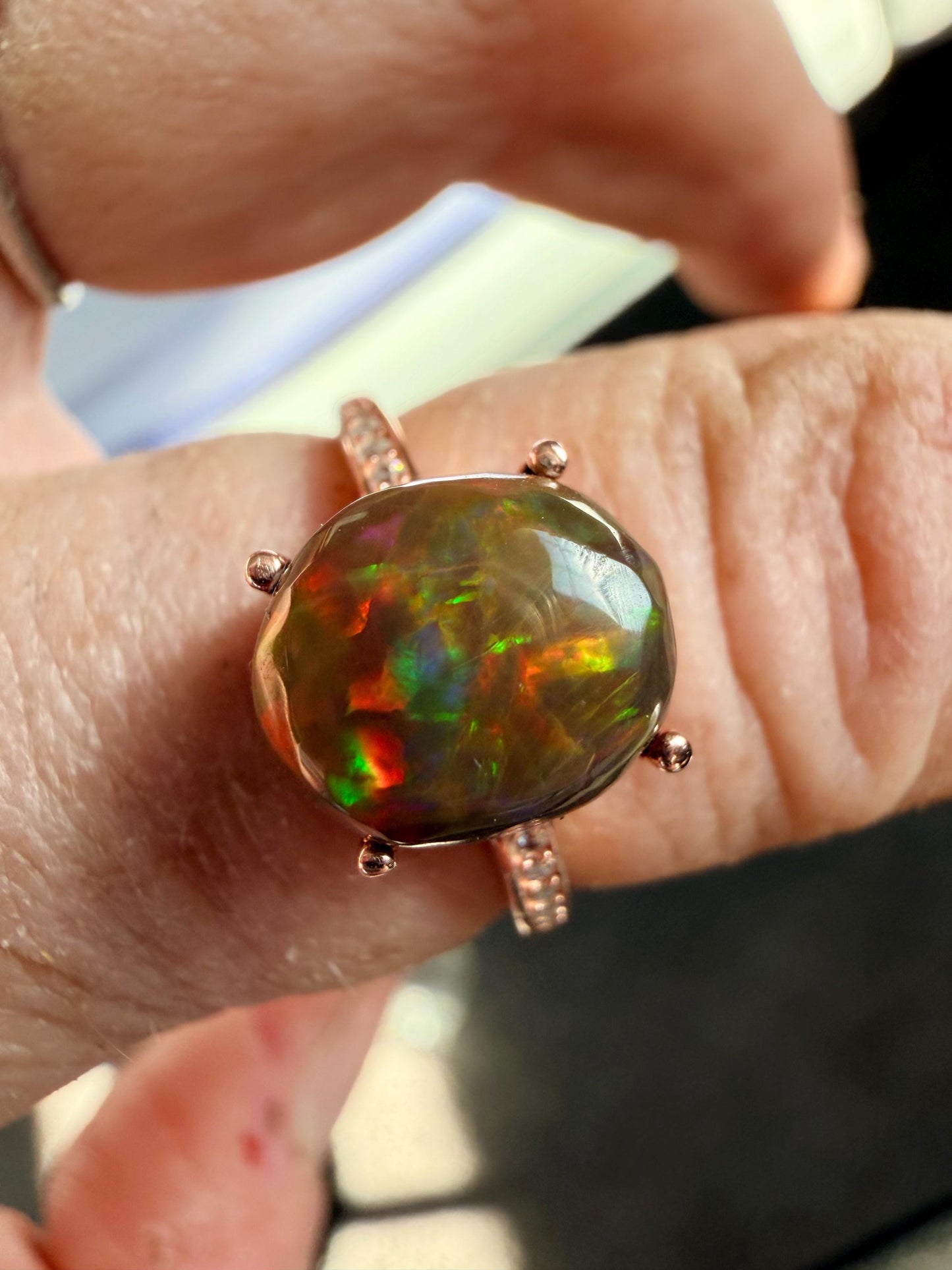 2.8 carat Ethiopian opal rose gold adjustable ring