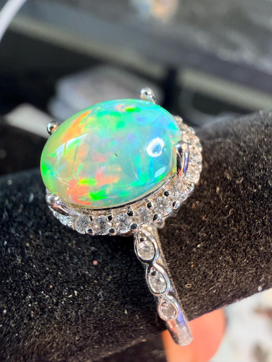 2.5 carat Ethiopian opal adjustable ring super sparkly