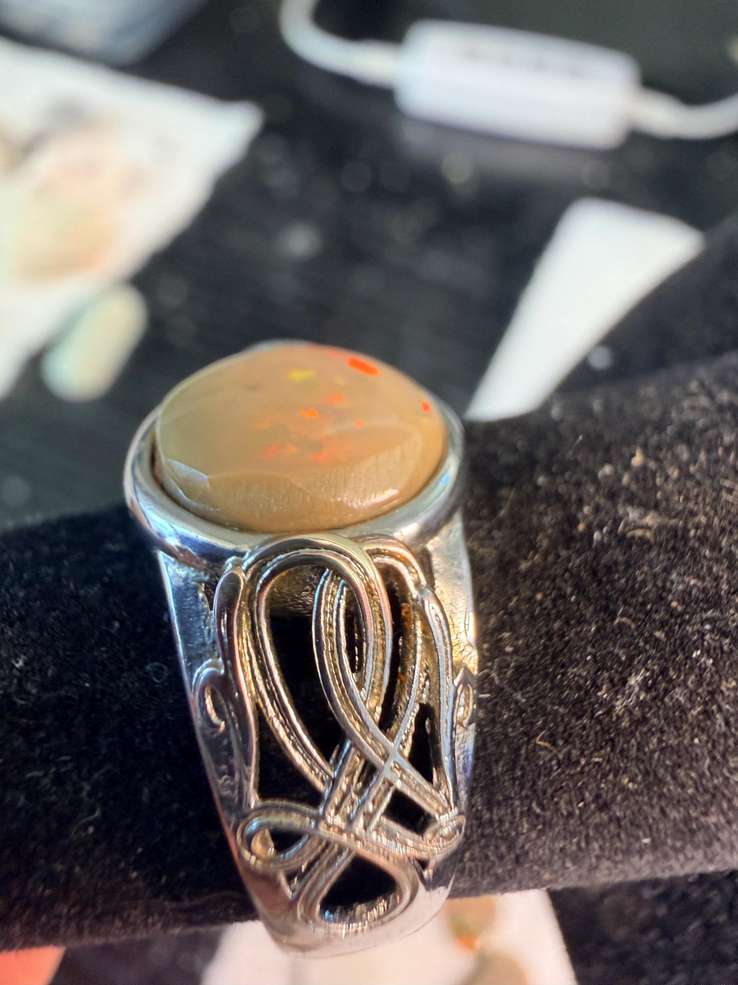 2.2 carat Ethiopian opal chocolate adjustable ring