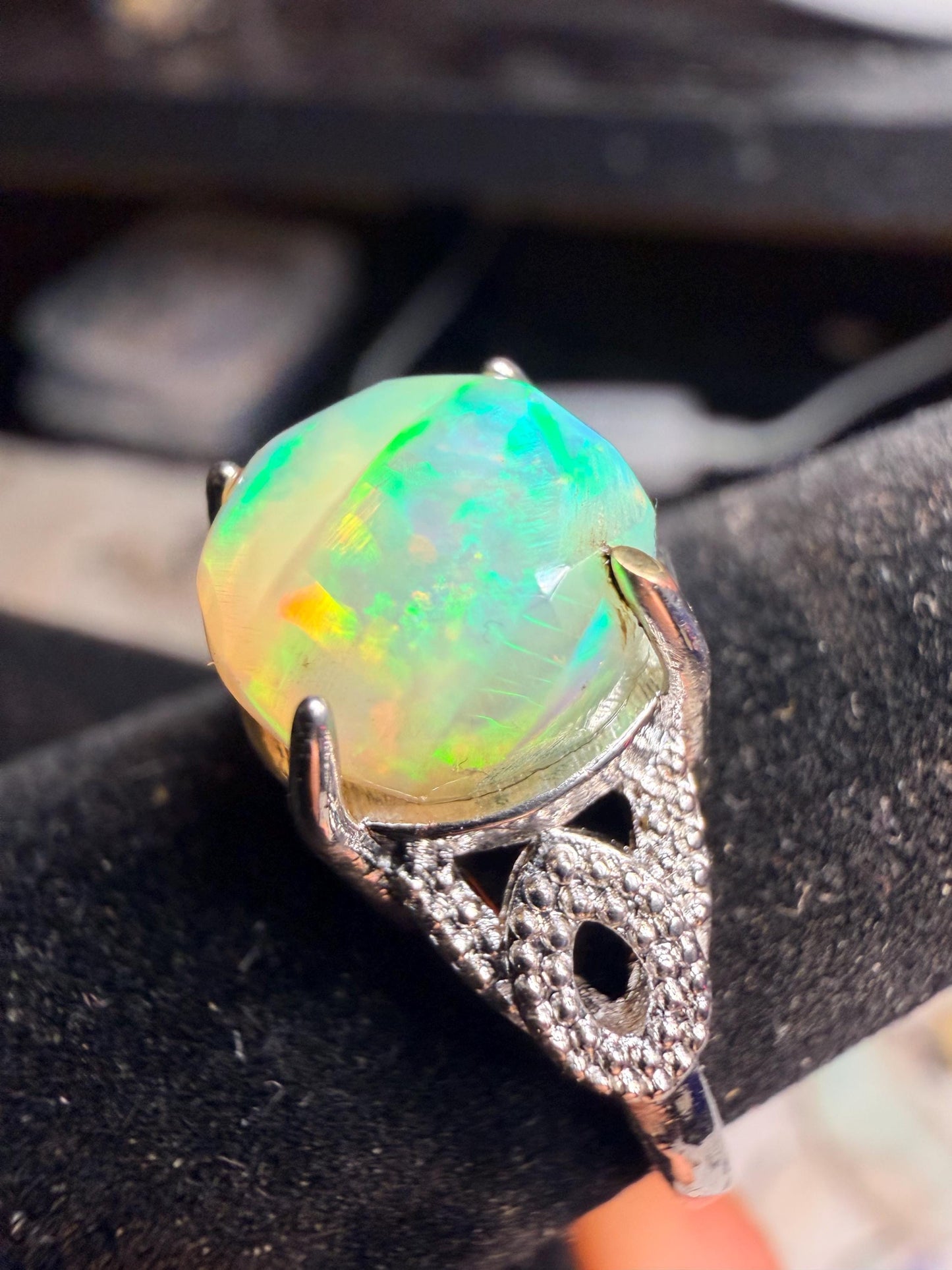 2.3 carat Ethiopian opal adjustable ring
