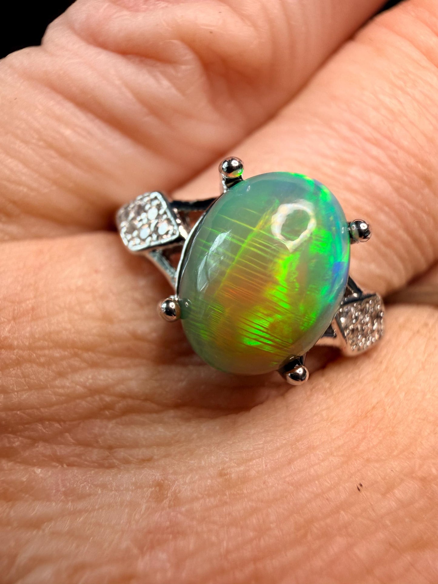1.4 carat Ethiopian opal adjustable ring stripe pattern