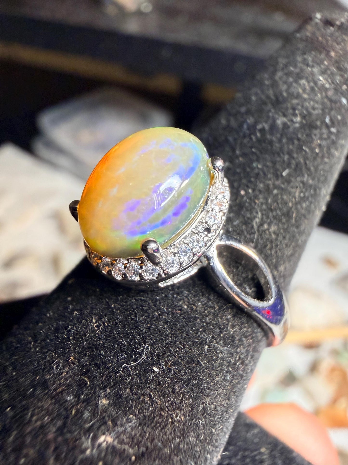 2.4 carat Ethiopian opal adjustable ring set in 925