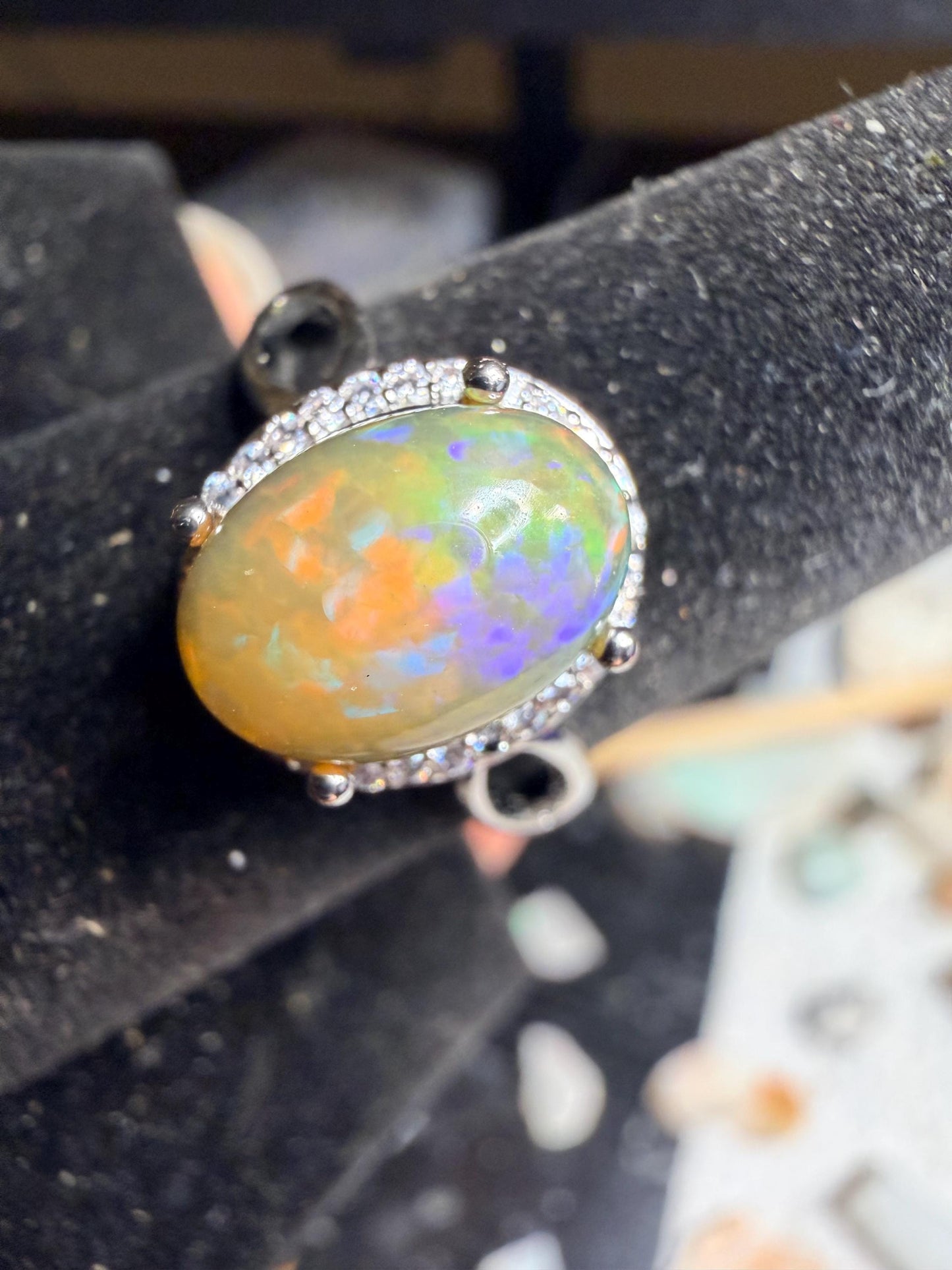 2.4 carat Ethiopian opal adjustable ring set in 925
