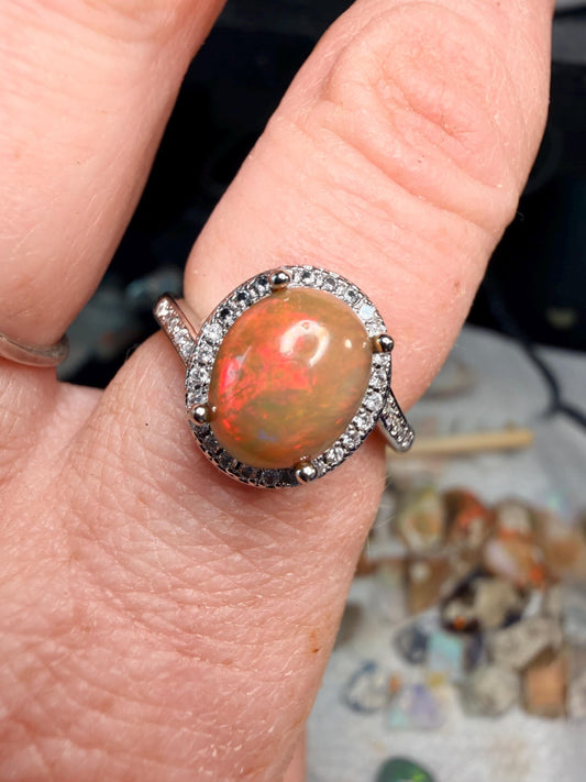 Gorgeous dark 2.7 carat Ethiopian opal adjustable ring