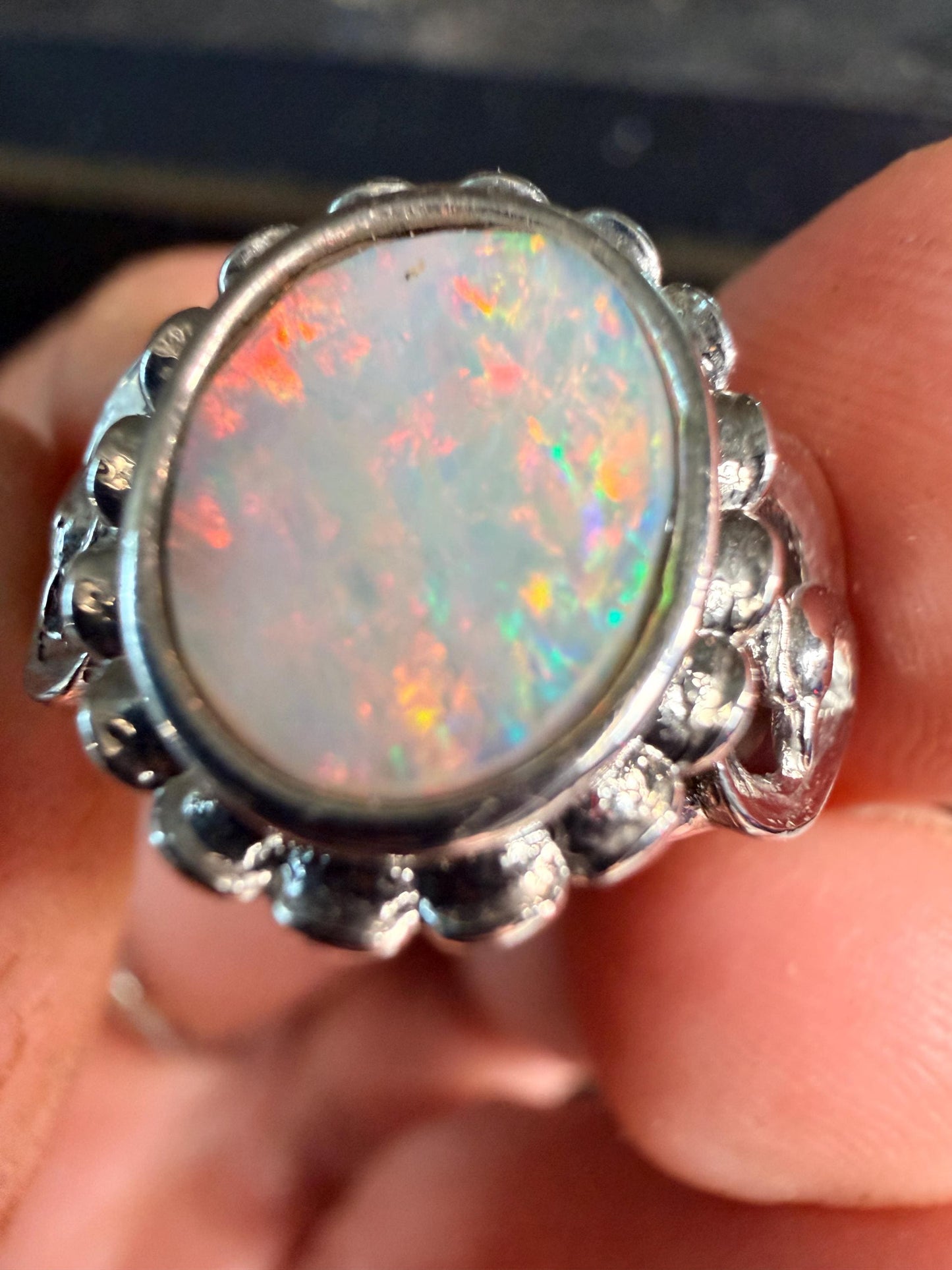 2.5 carat Australian opal adjustable ring insane color flash