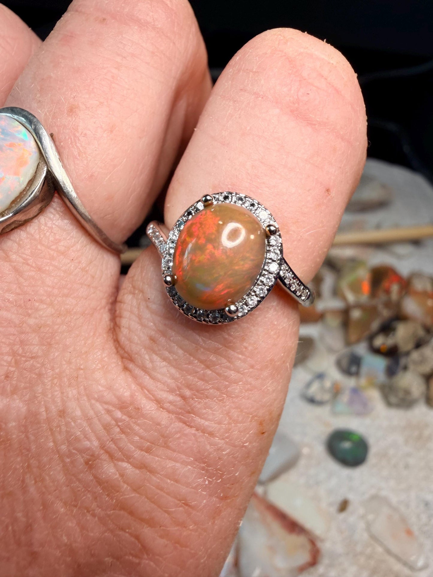 Gorgeous dark 2.7 carat Ethiopian opal adjustable ring