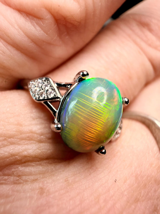 1.4 carat Ethiopian opal adjustable ring stripe pattern