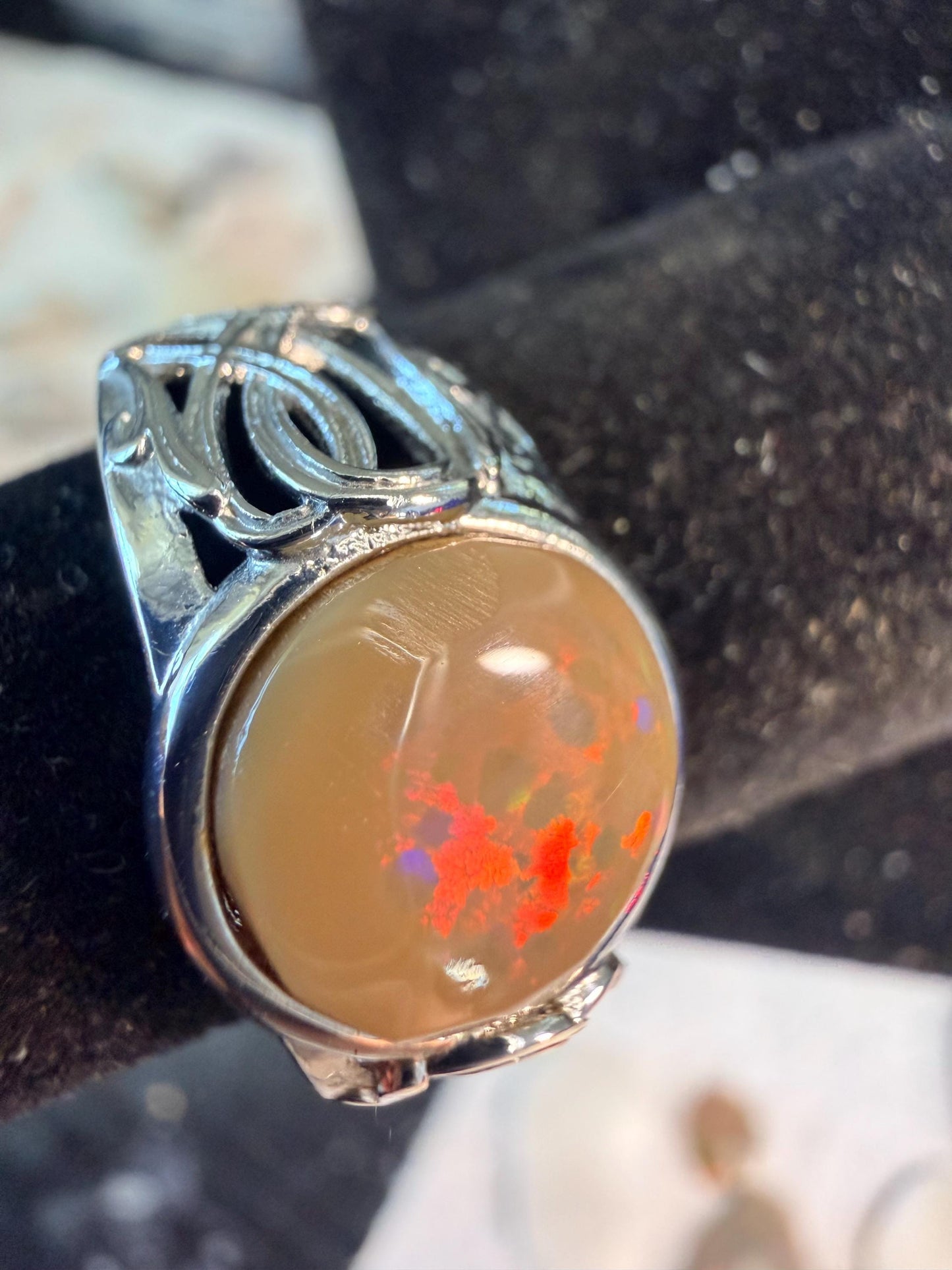 2.2 carat Ethiopian opal chocolate adjustable ring