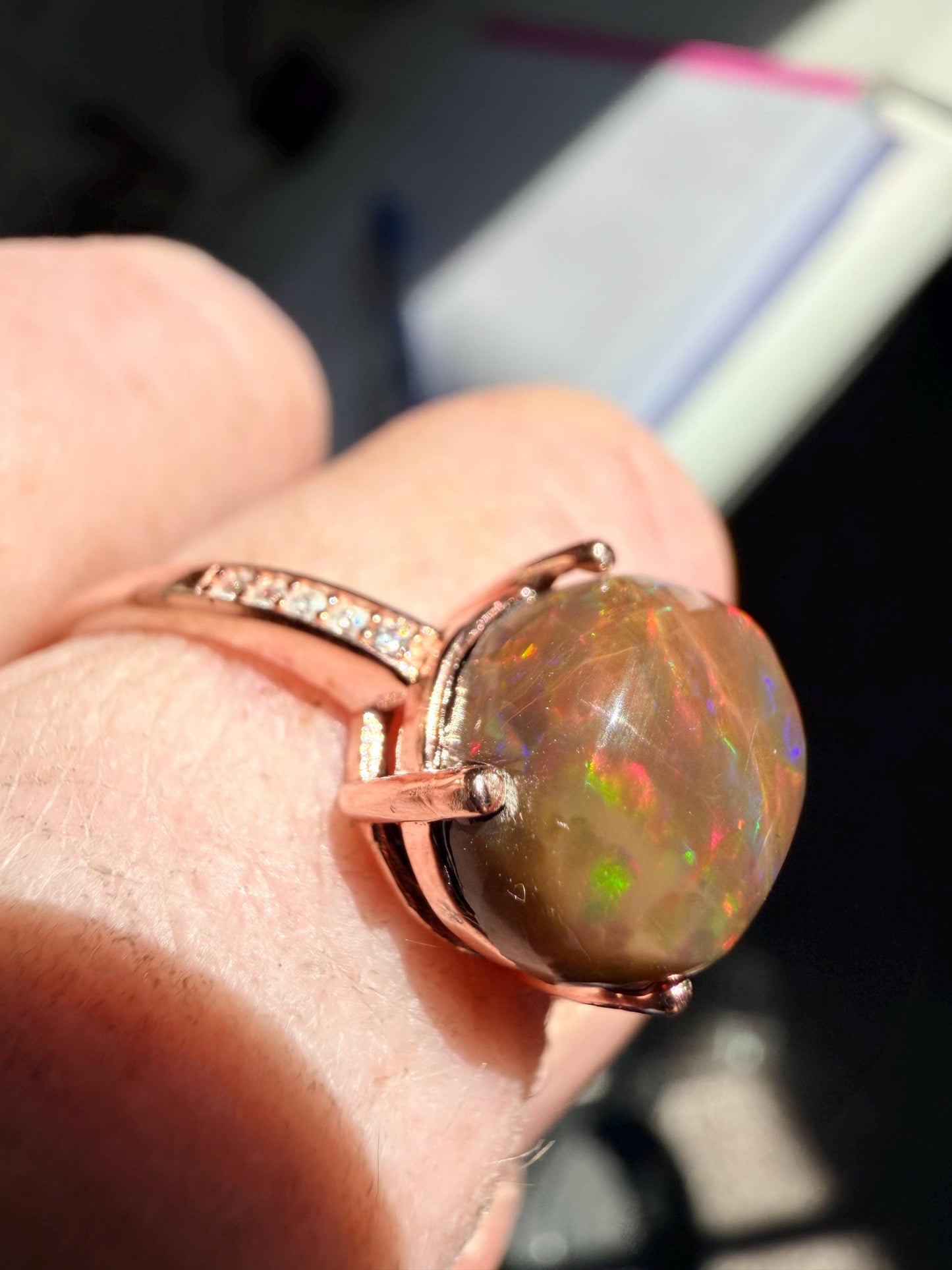 2.8 carat Ethiopian opal rose gold adjustable ring