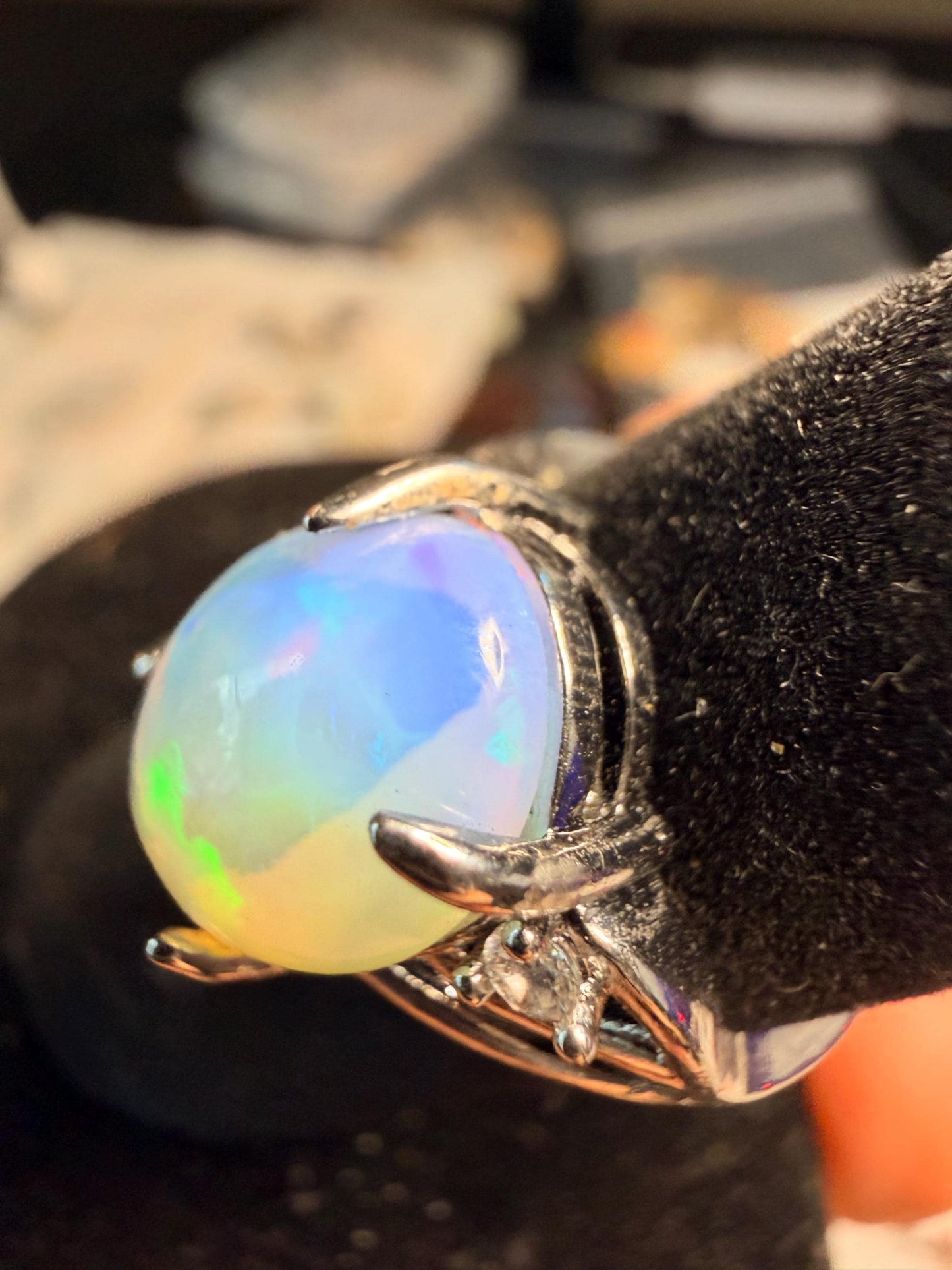 Blue 3.7 carat Ethiopian opal adjustable ring statement piece