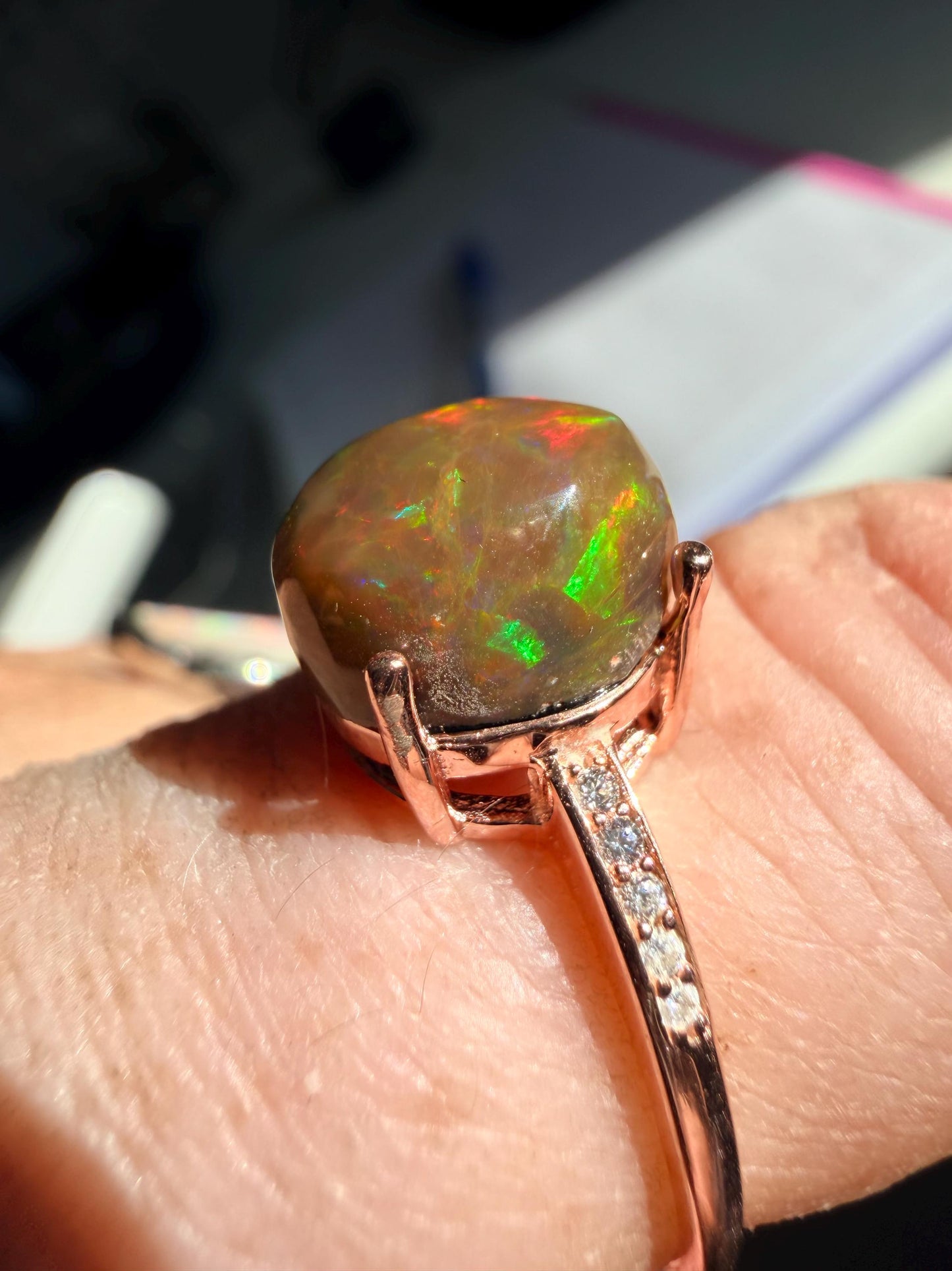 2.8 carat Ethiopian opal rose gold adjustable ring