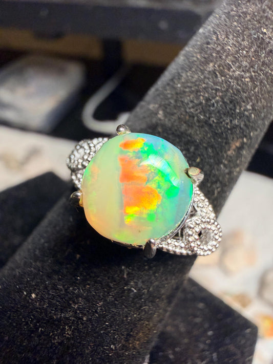 2.3 carat Ethiopian opal adjustable ring