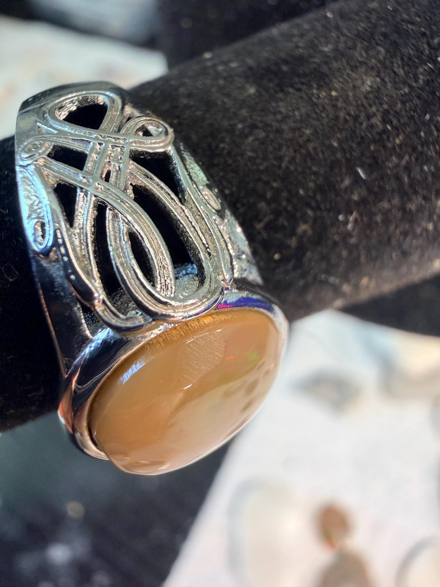 2.2 carat Ethiopian opal chocolate adjustable ring