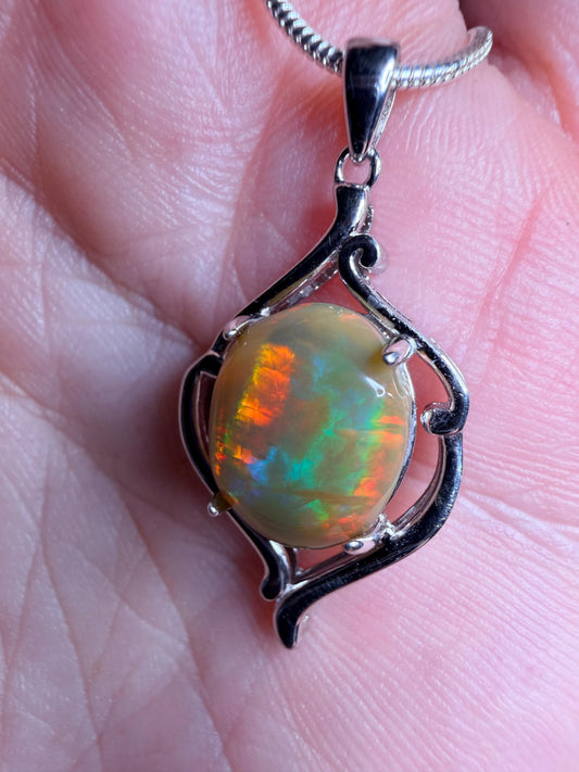 3.7 carat Ethiopian opal pendant with silver chain