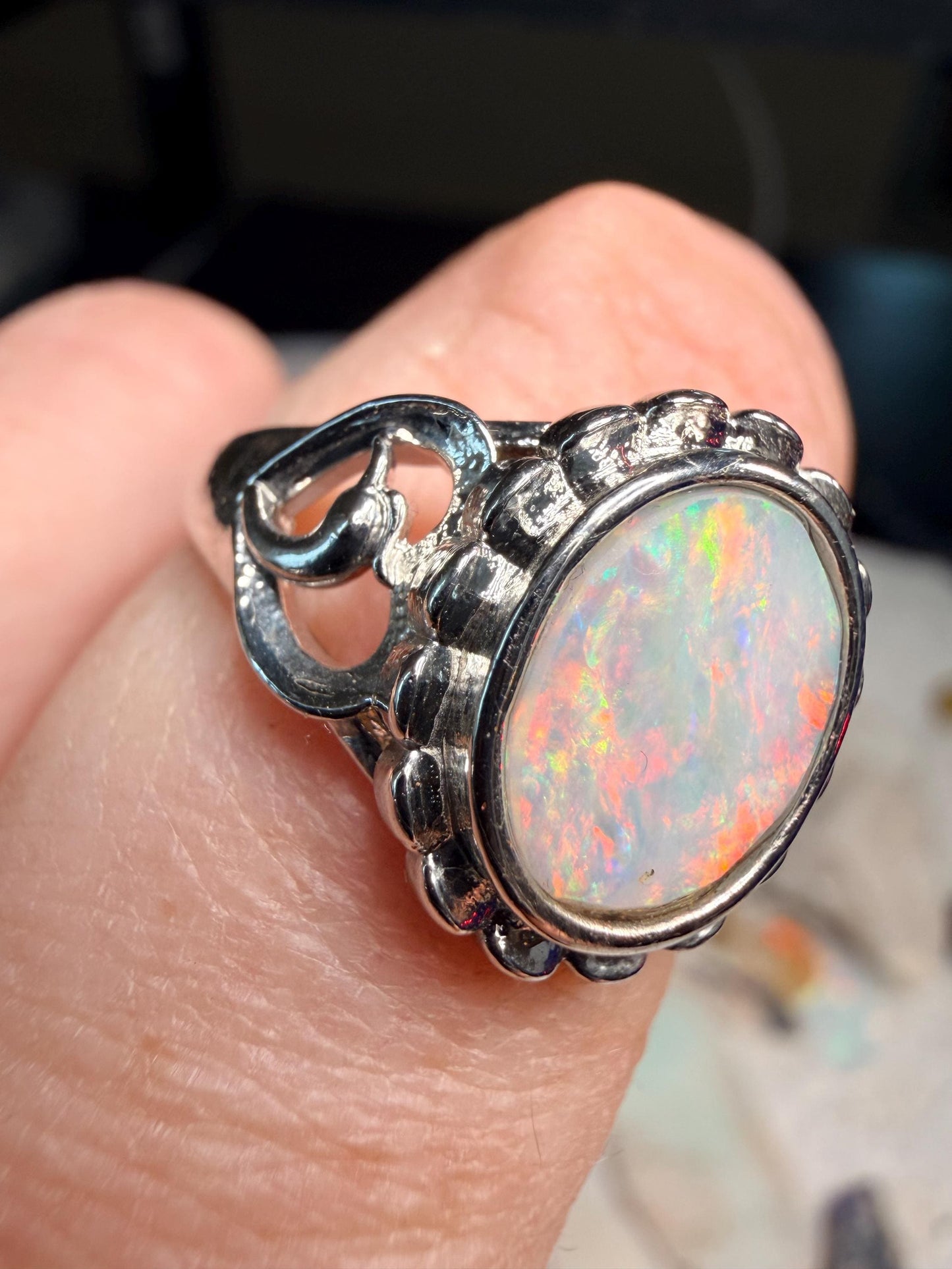 2.5 carat Australian opal adjustable ring insane color flash