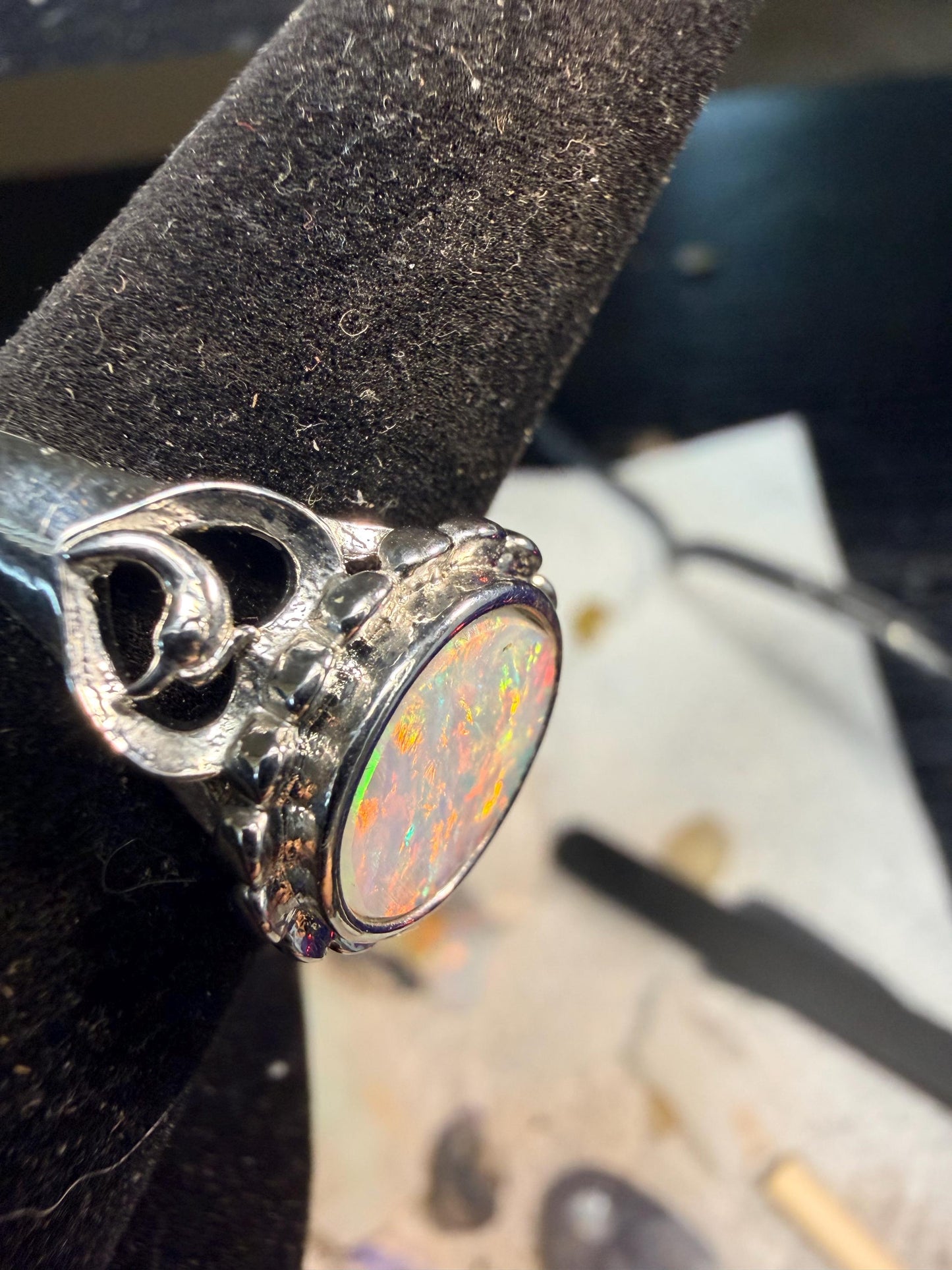 2.5 carat Australian opal adjustable ring insane color flash