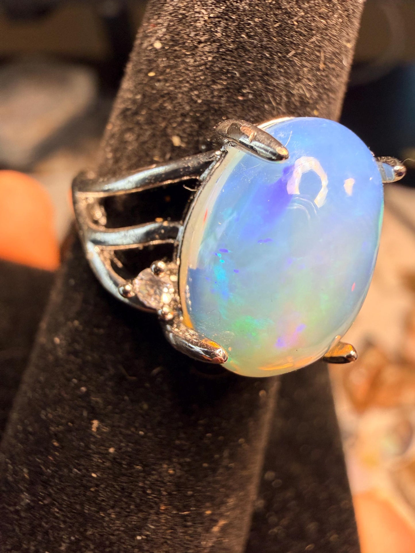 Blue 3.7 carat Ethiopian opal adjustable ring statement piece