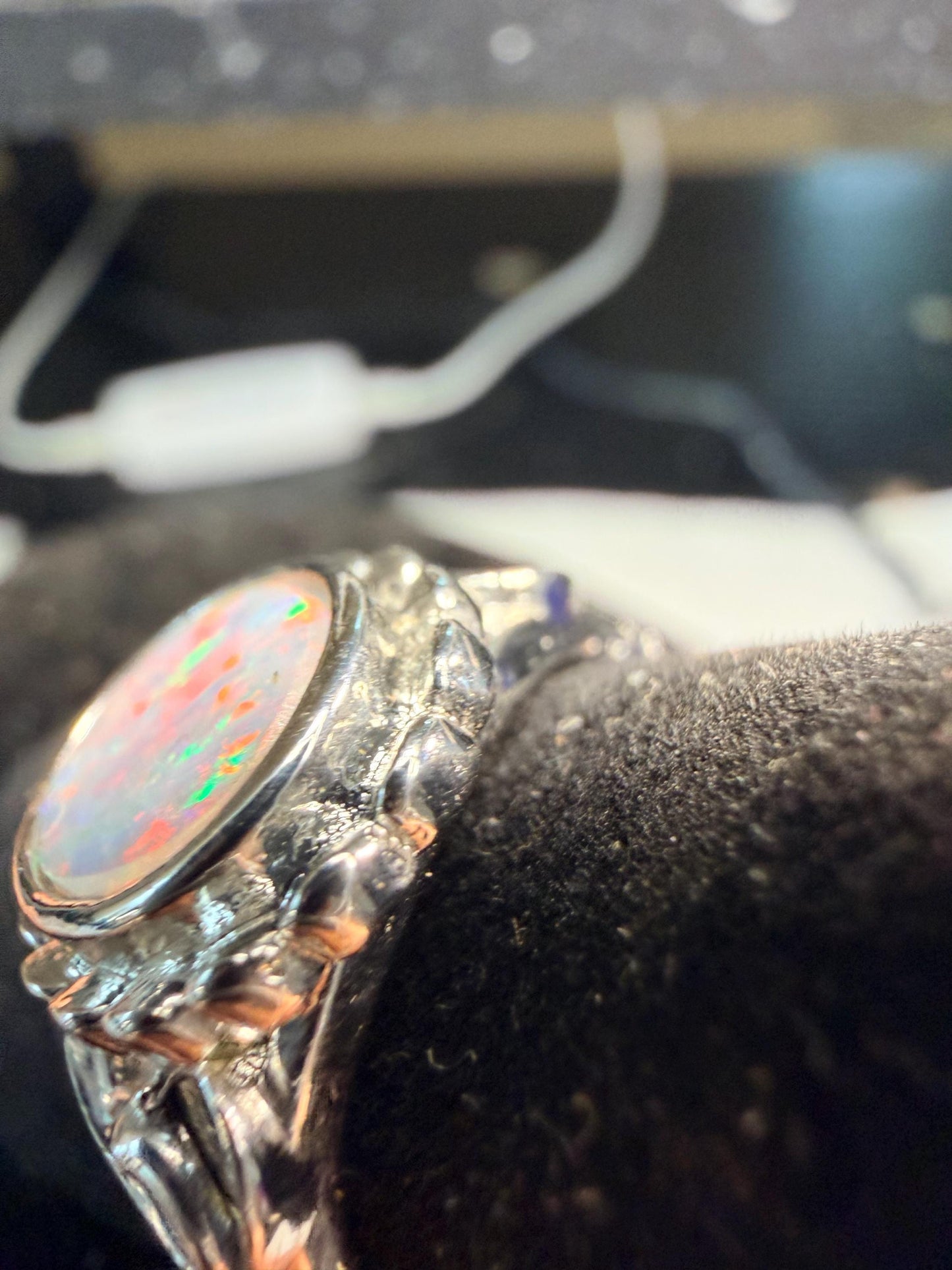 2.5 carat Australian opal adjustable ring insane color flash