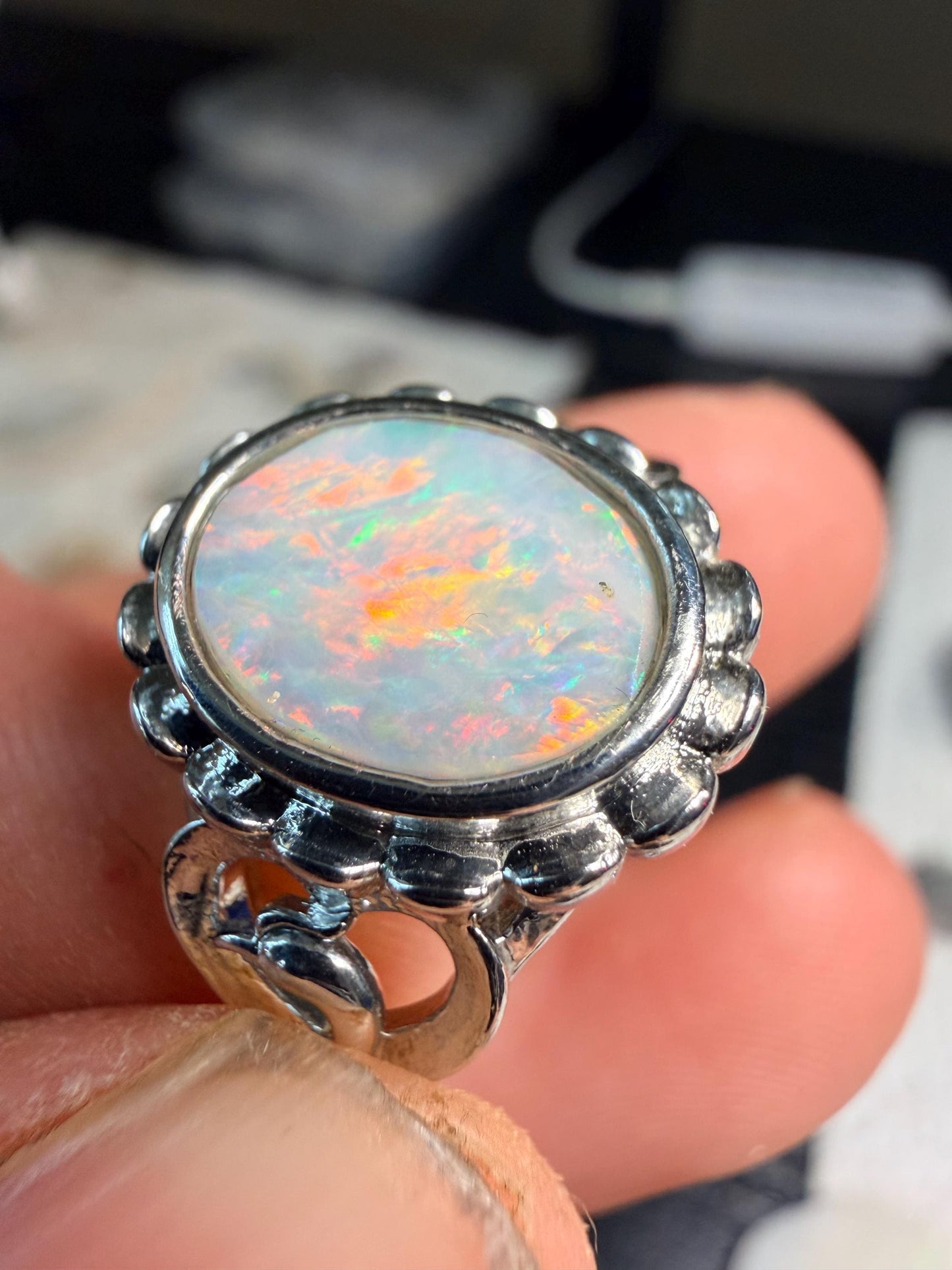2.5 carat Australian opal adjustable ring insane color flash