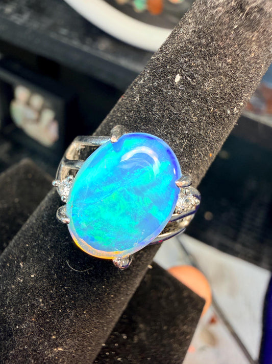 4 carat Ethiopian opal adjustable ring blue statement piece
