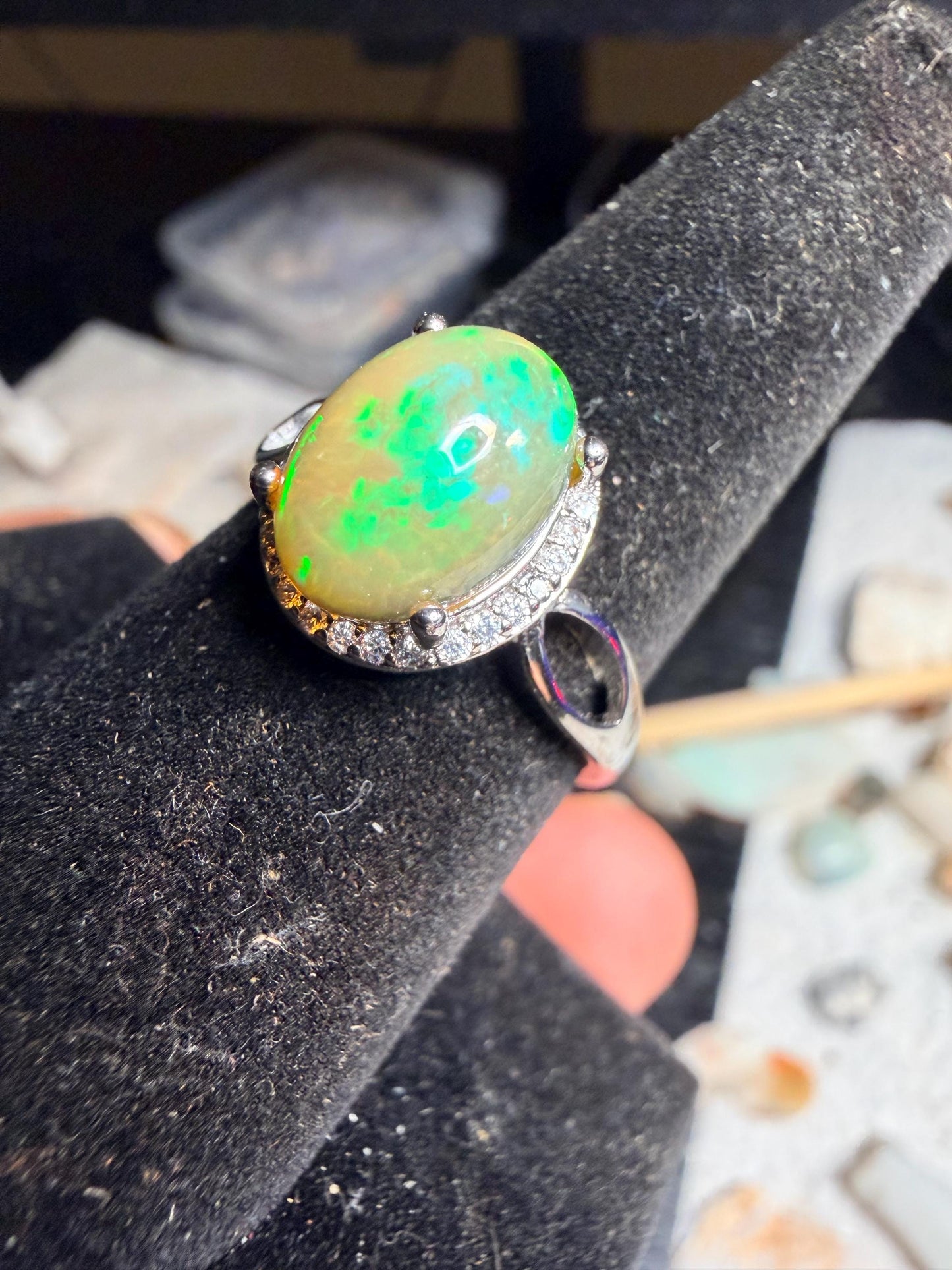 2.4 carat Ethiopian opal adjustable ring set in 925