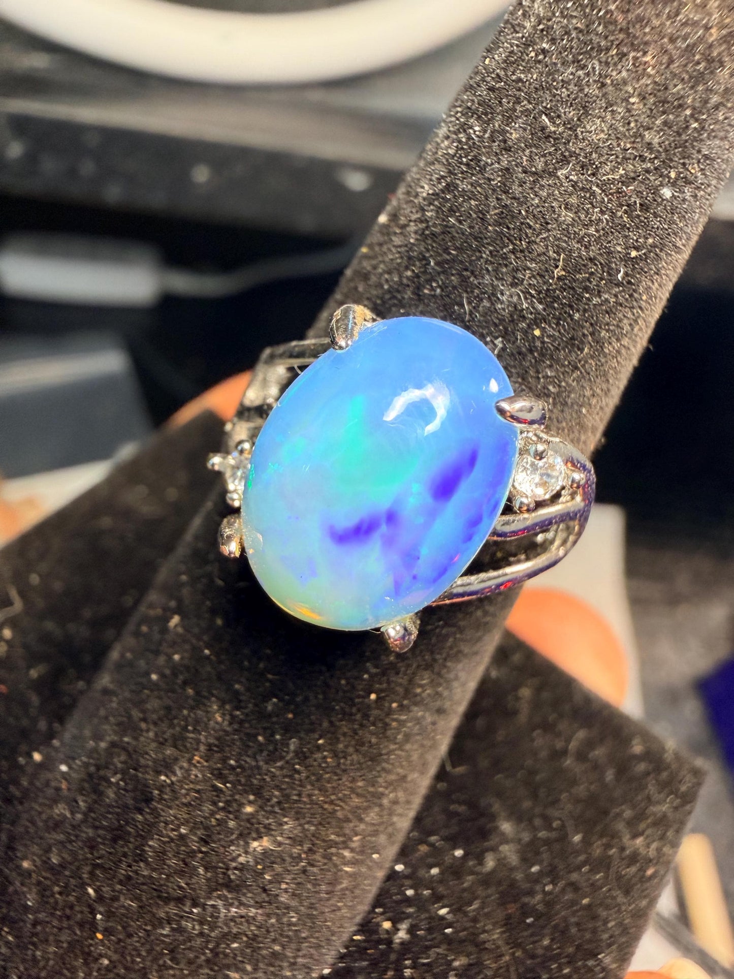 Blue 3.7 carat Ethiopian opal adjustable ring statement piece