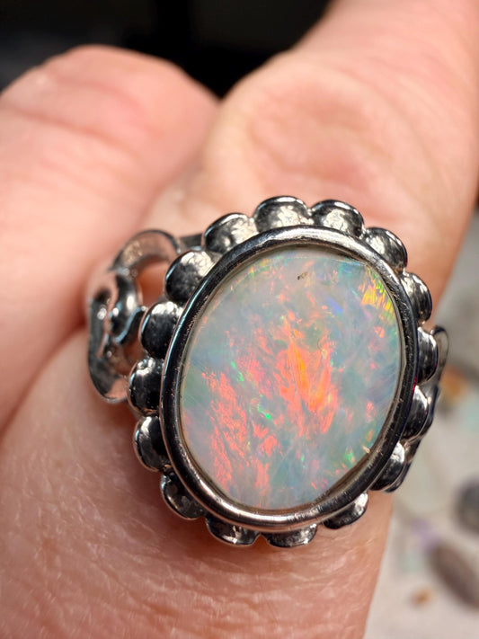 2.5 carat Australian opal adjustable ring insane color flash