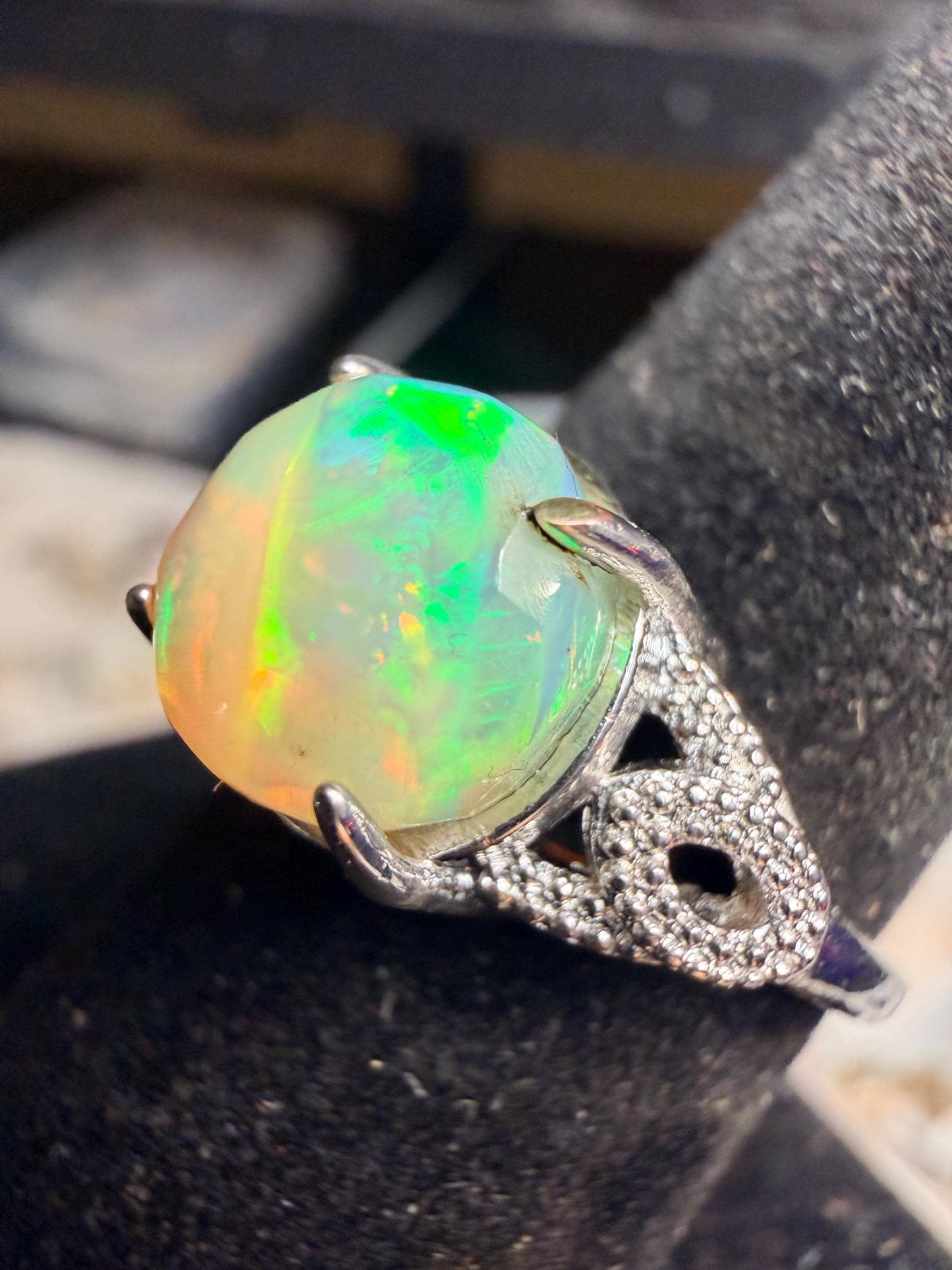 2.3 carat Ethiopian opal adjustable ring