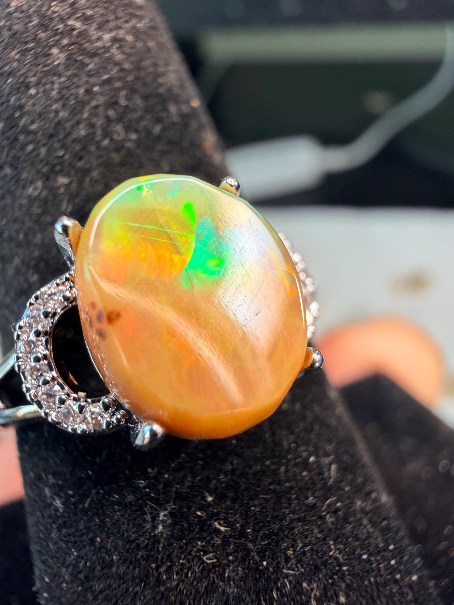 2.1 carat Ethiopian opal adjustable ring