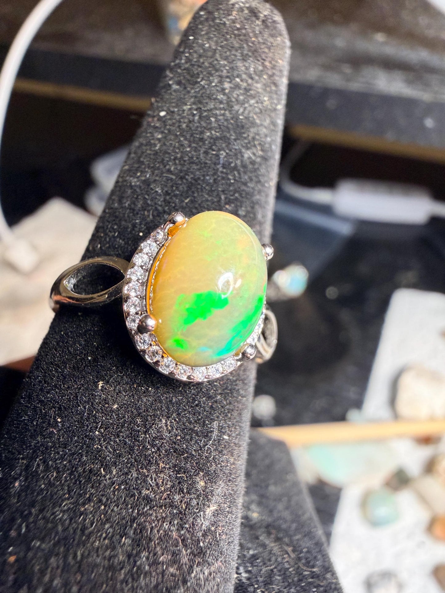 2.4 carat Ethiopian opal adjustable ring set in 925
