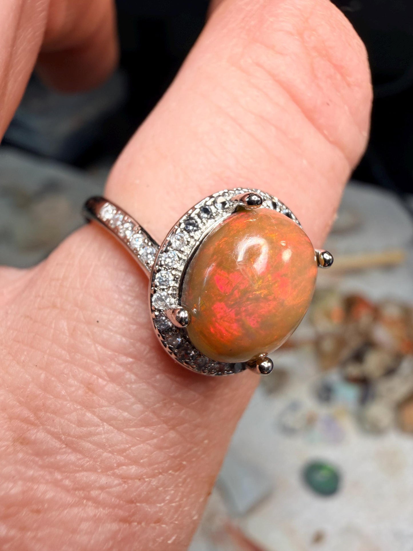 Gorgeous dark 2.7 carat Ethiopian opal adjustable ring