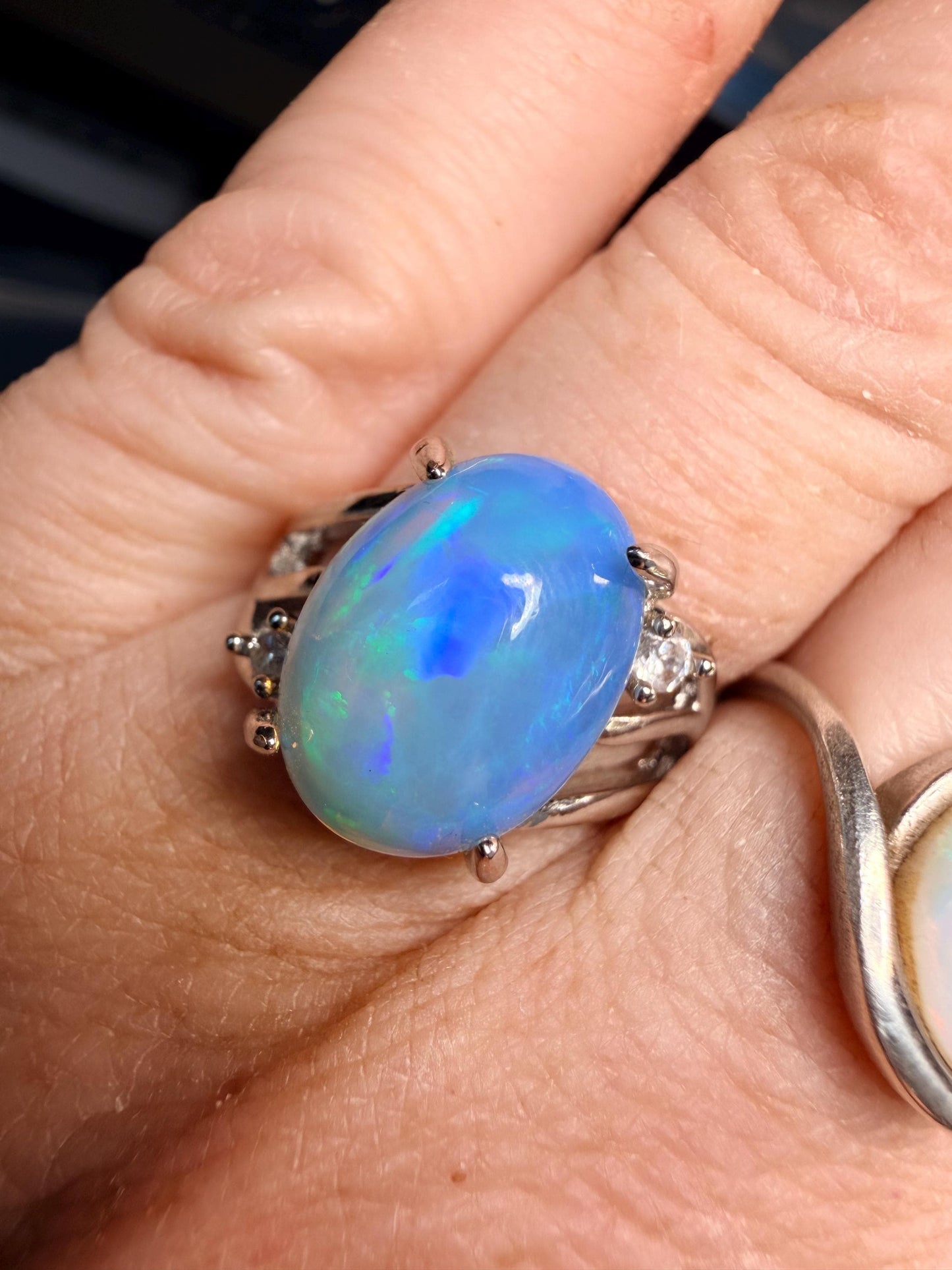 Blue 3.7 carat Ethiopian opal adjustable ring statement piece