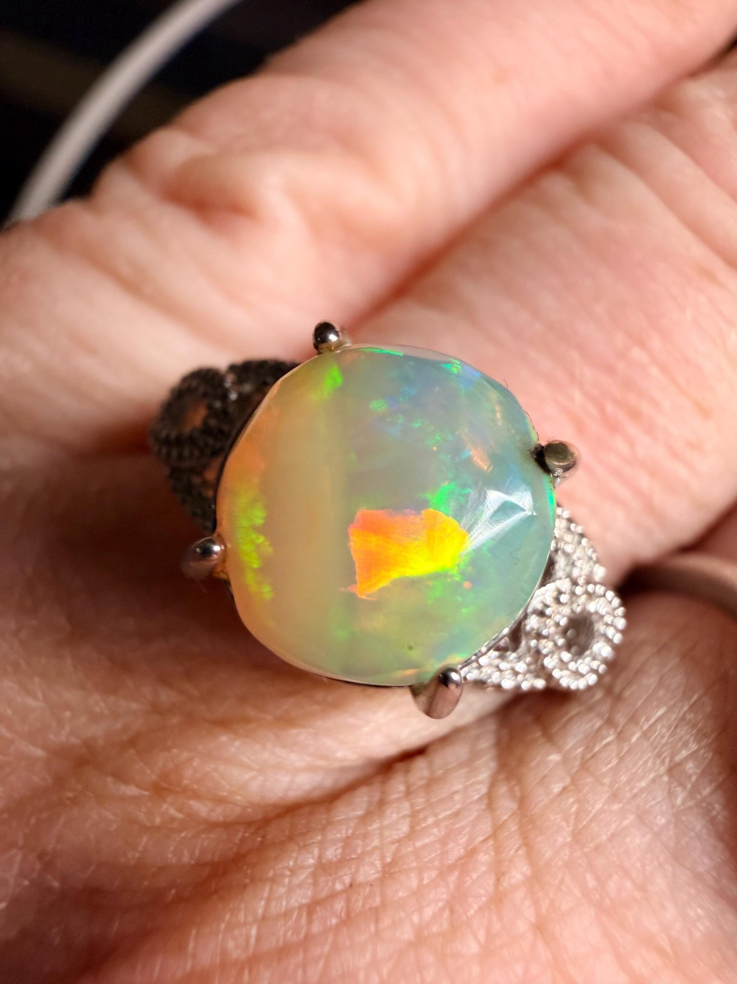 2.3 carat Ethiopian opal adjustable ring