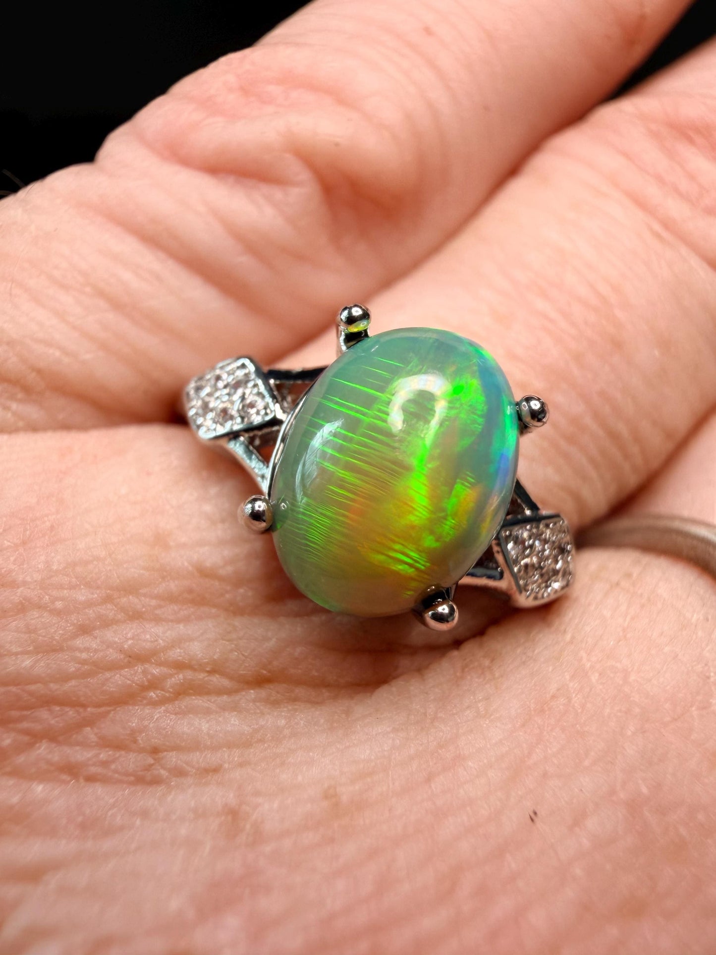 1.4 carat Ethiopian opal adjustable ring stripe pattern