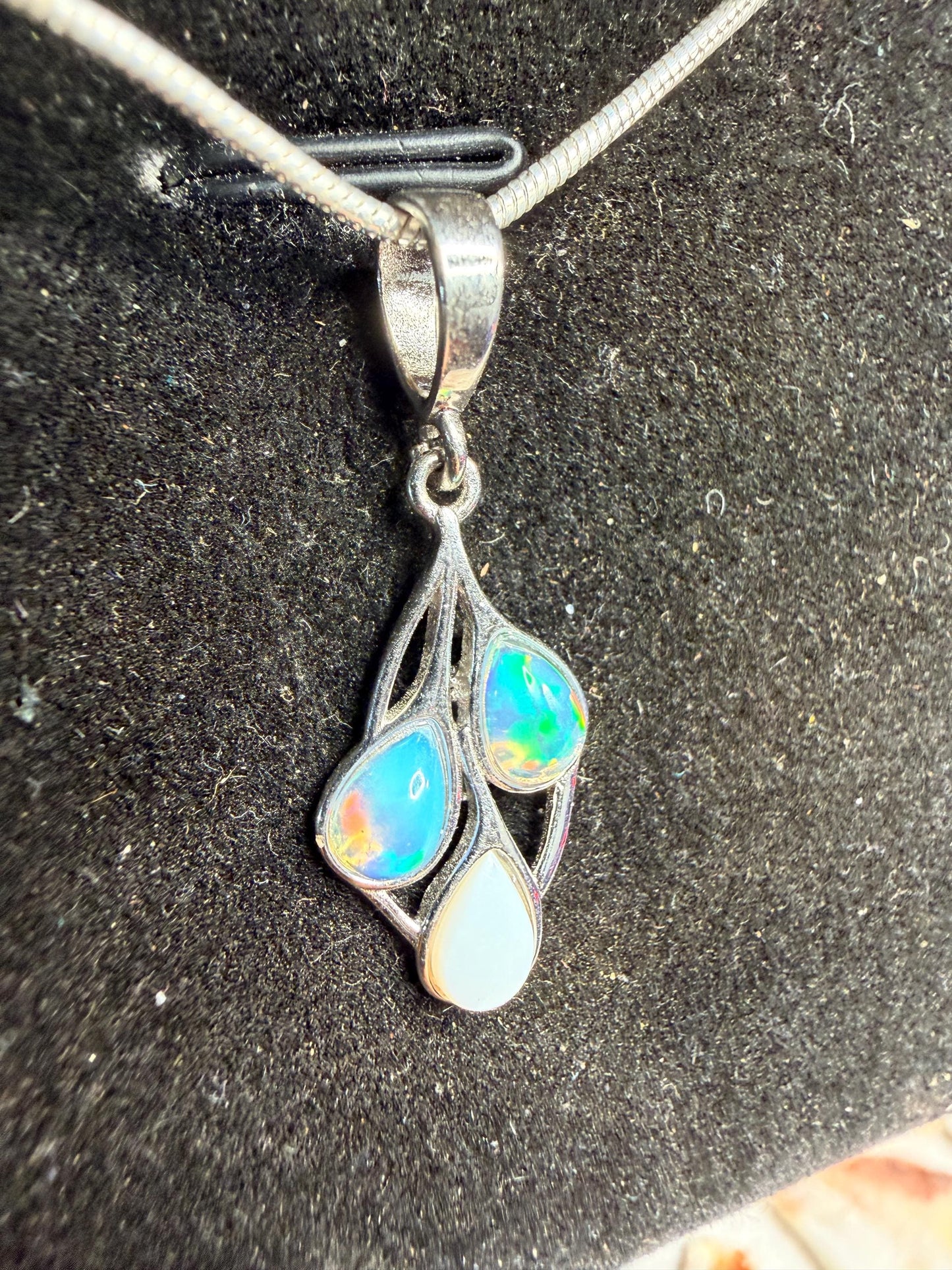 Australian and Ethiopian opal silver pendant